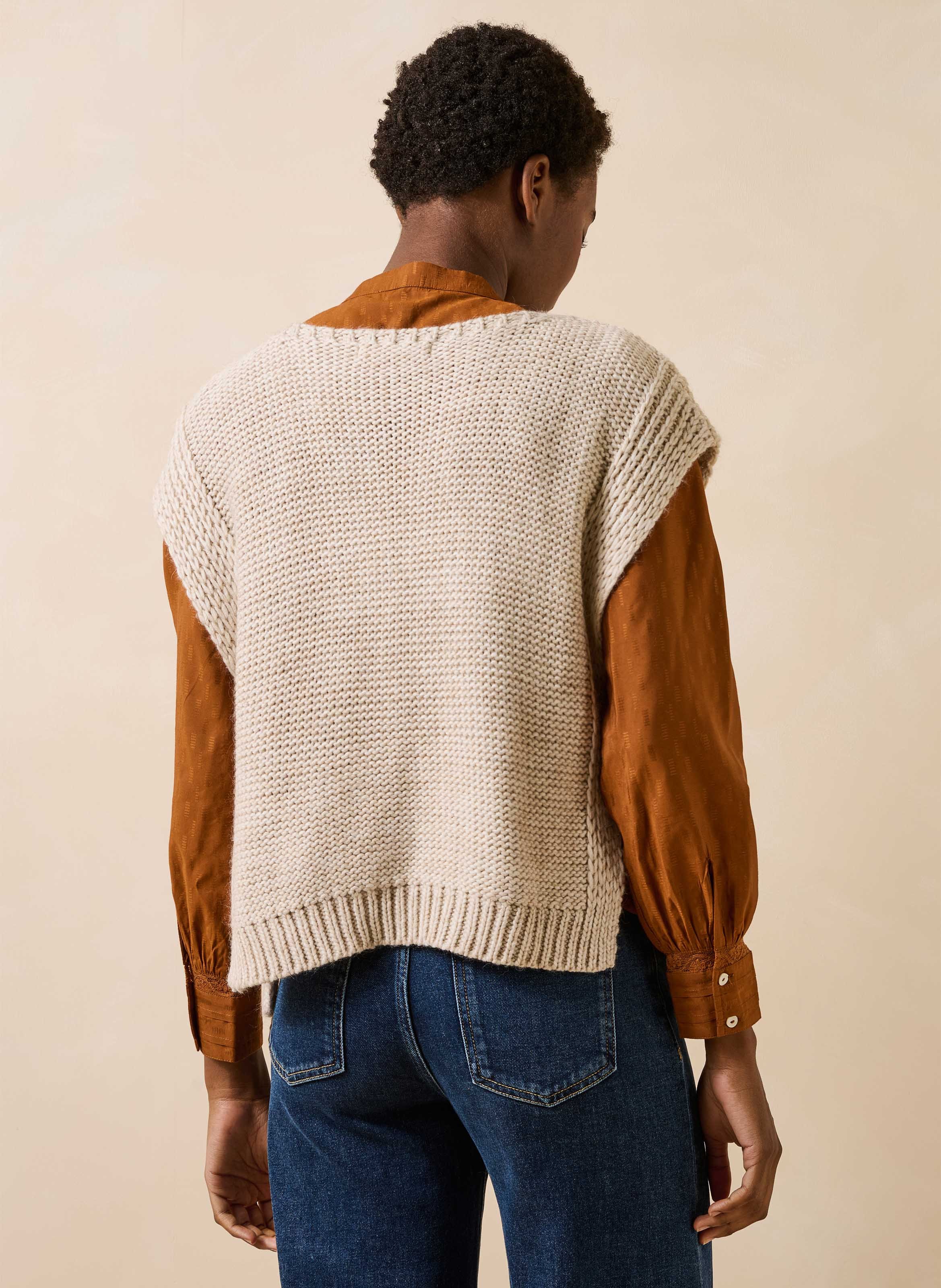 Pull sans manches ample en maille torsade LA FEE MARABOUTEE Beige