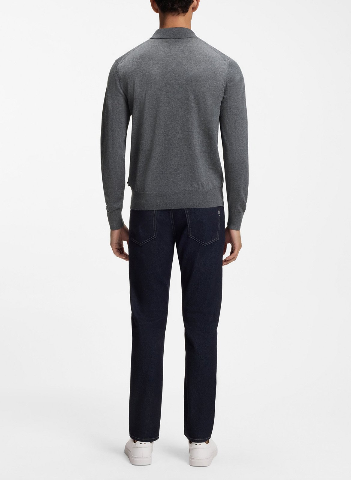 Plain long-sleeve wool polo BOSS Silver