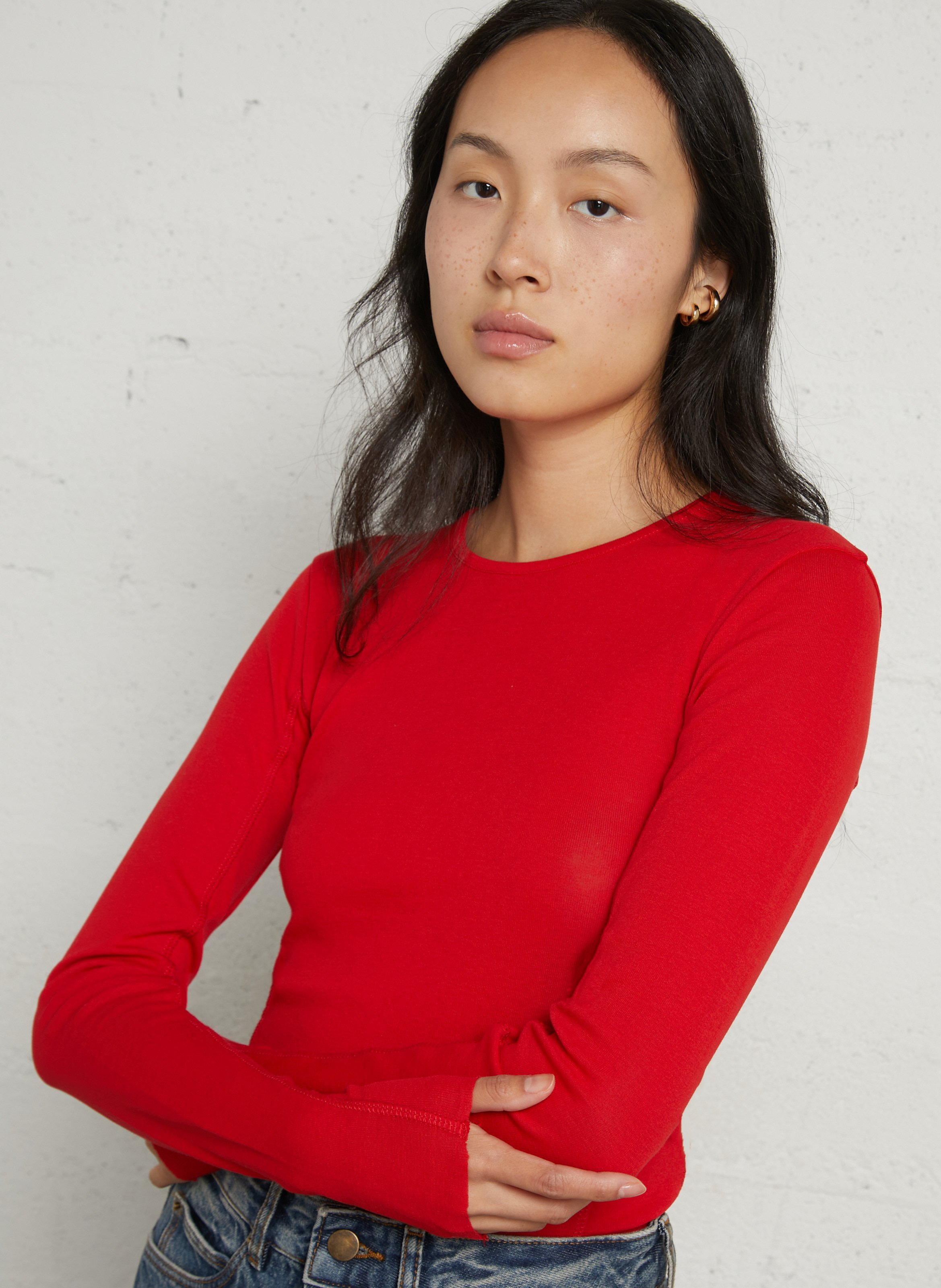 T-shirt moulant en coton mélangé SOEUR Rouge