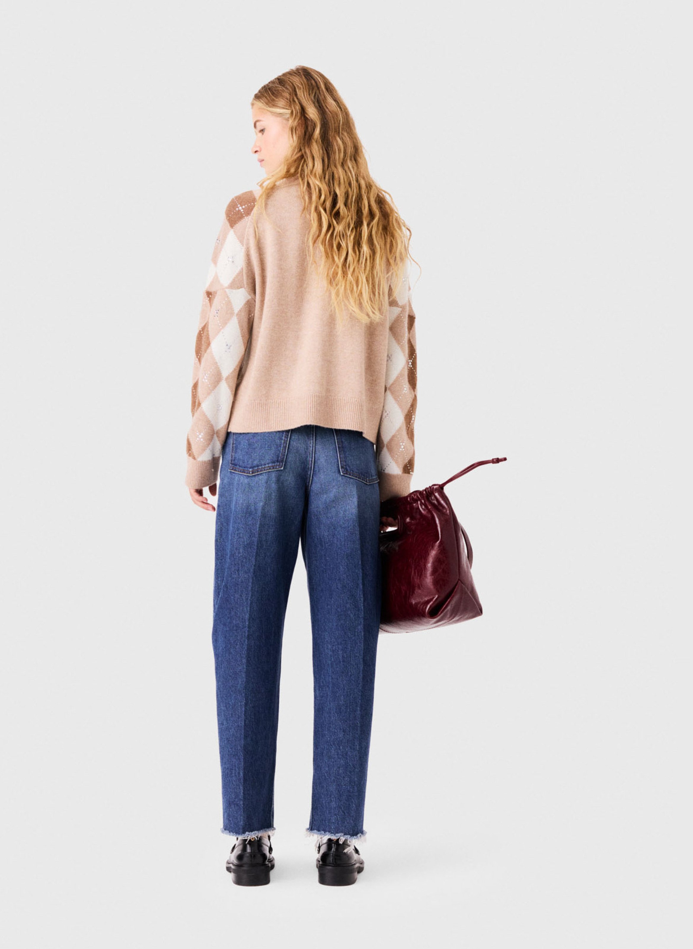 Cardigan à strass en laine mélangée MAJE Beige