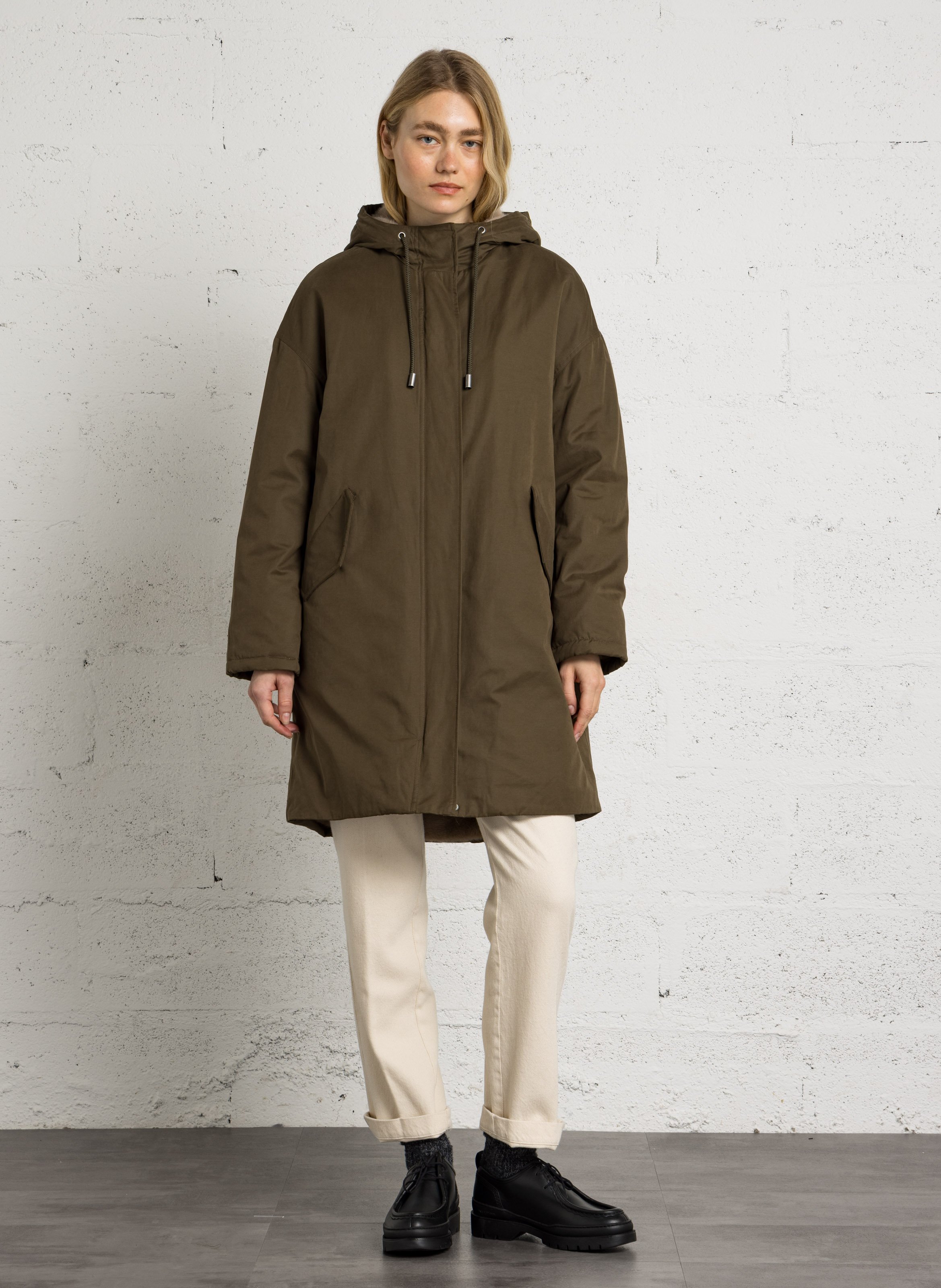 Manteau droit col montant HARTFORD Kaki