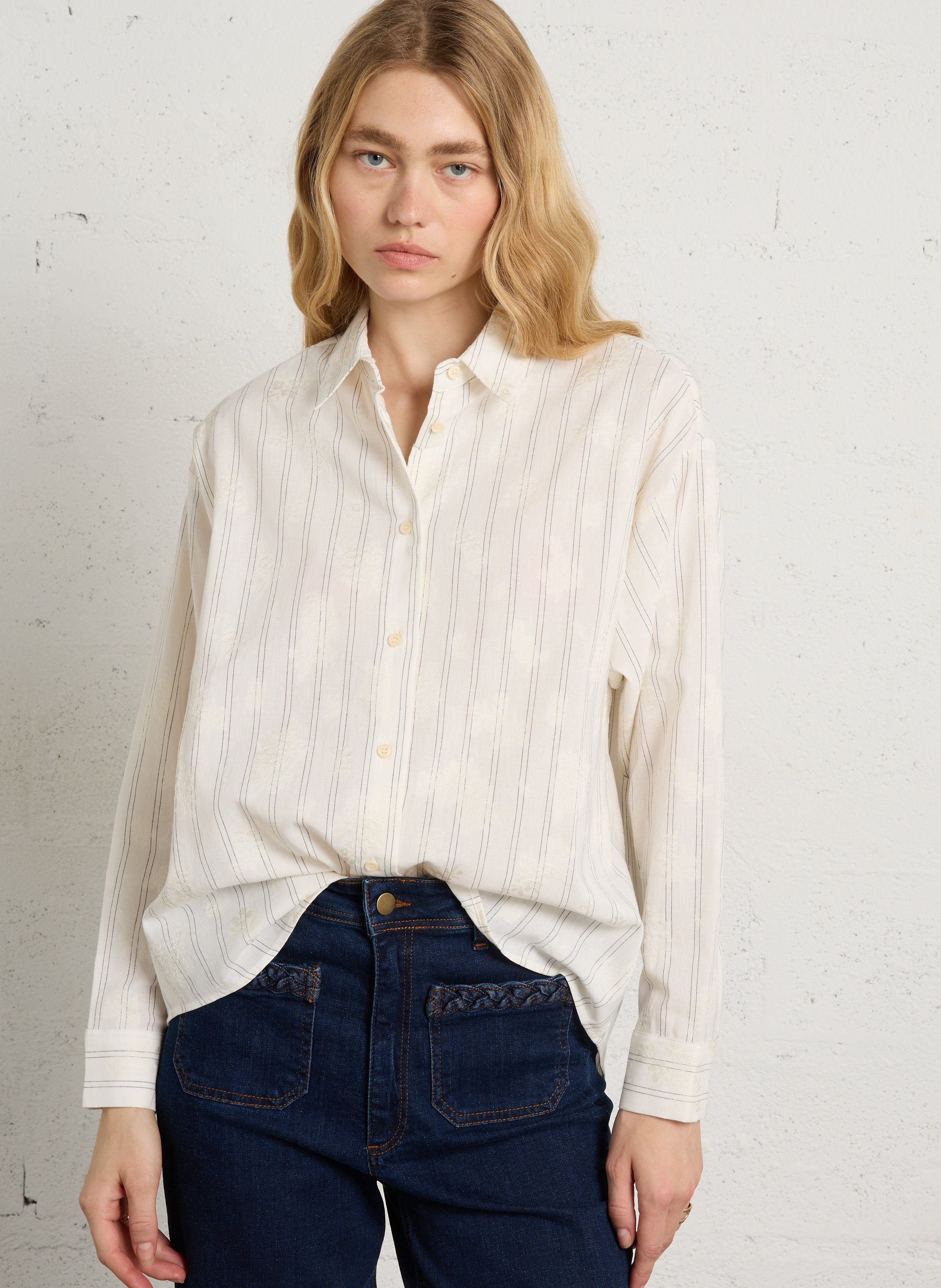 Chemise droite col classique imprimée en voile de coton SACRECOEUR