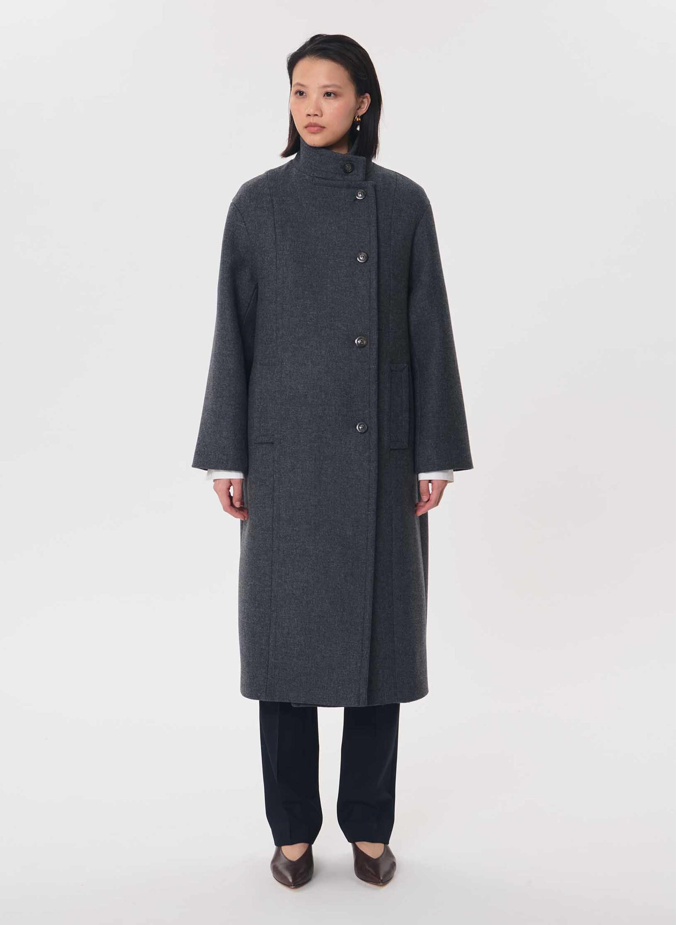 Manteau long uni en laine mélangée TARA JARMON Gris