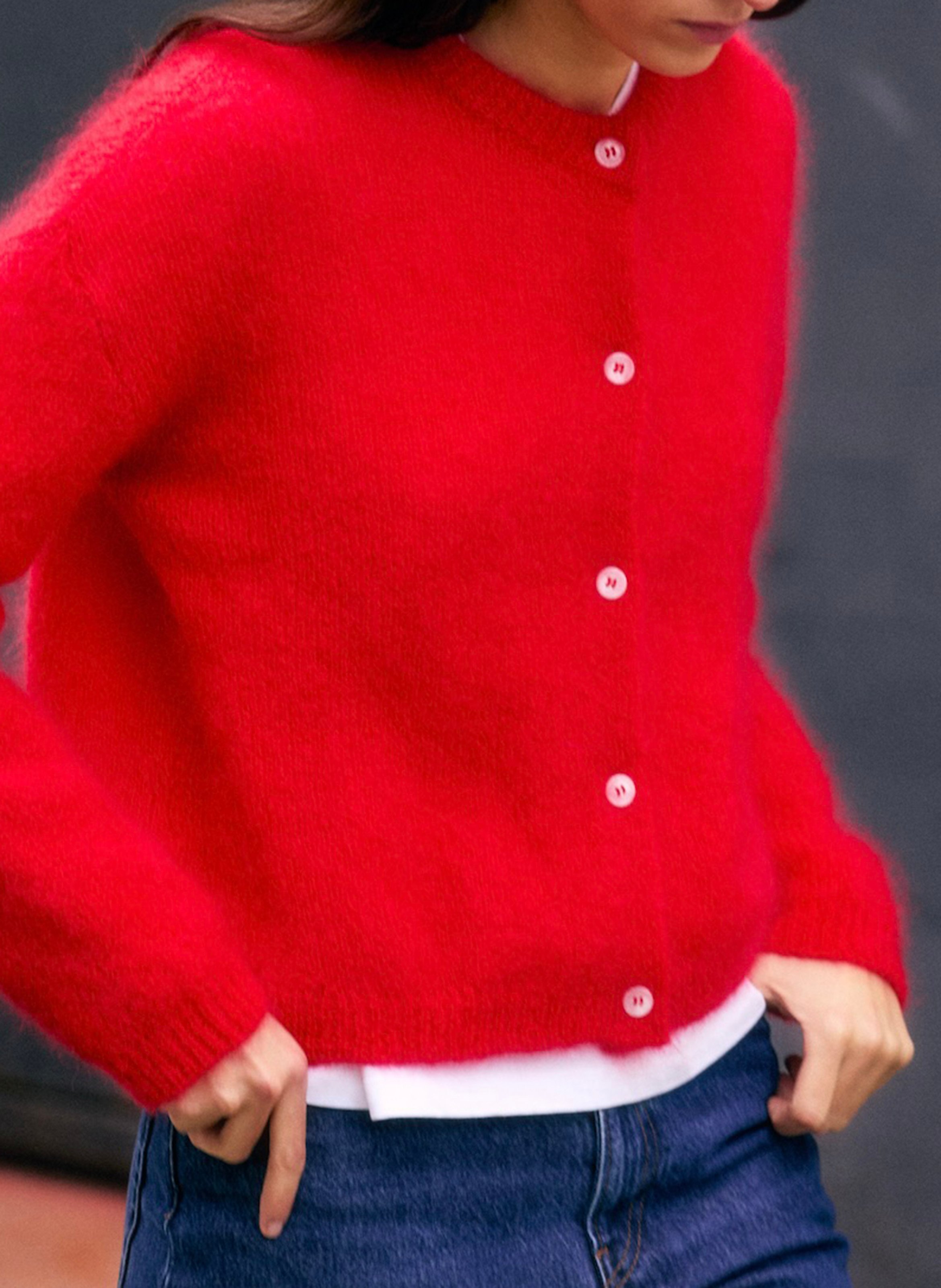 Oversized round neck mohair blend vest SURPRISE Red