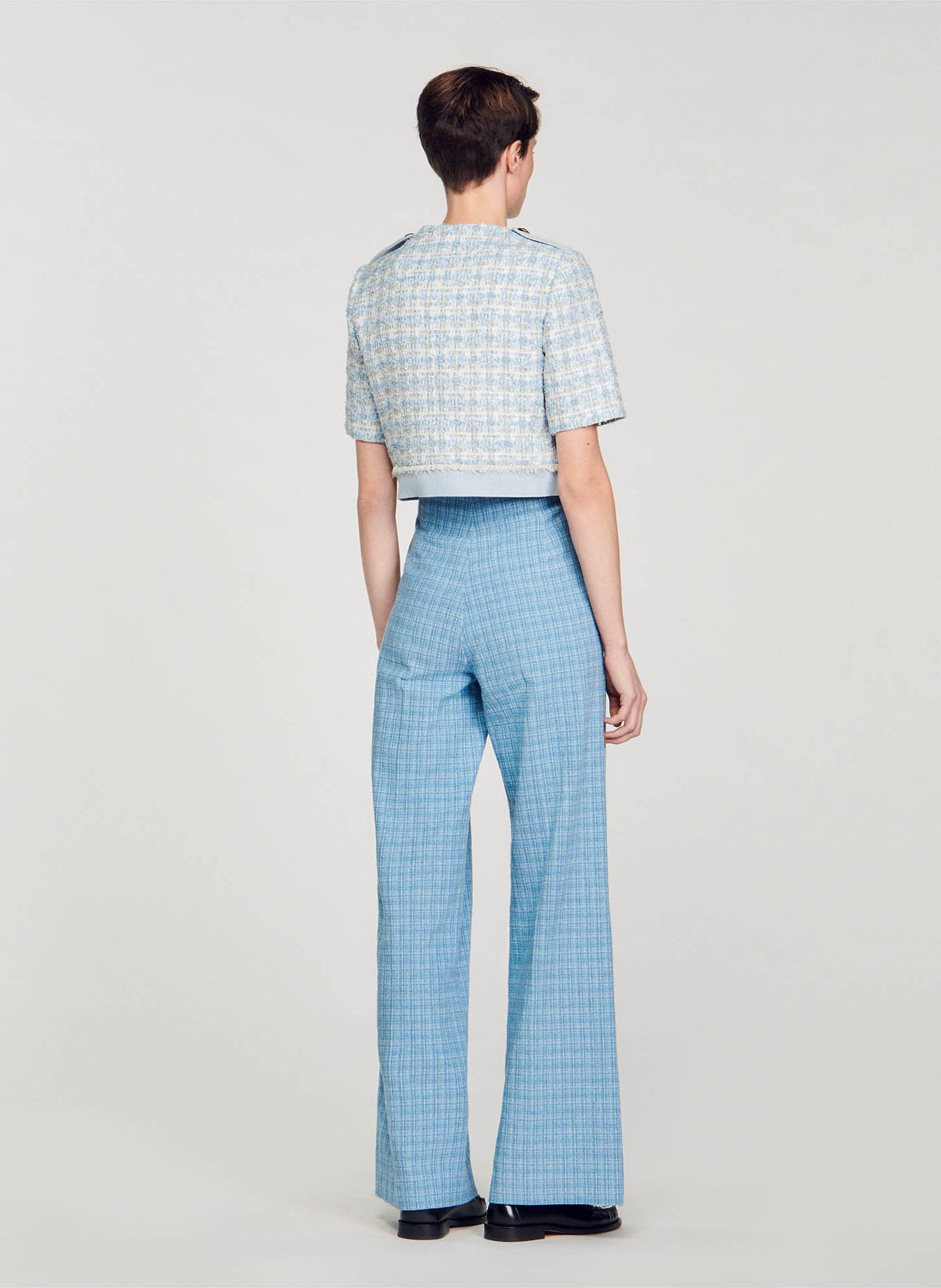 Wide-leg Tweed Pants Bleu Sandro - Women | Place des Tendances