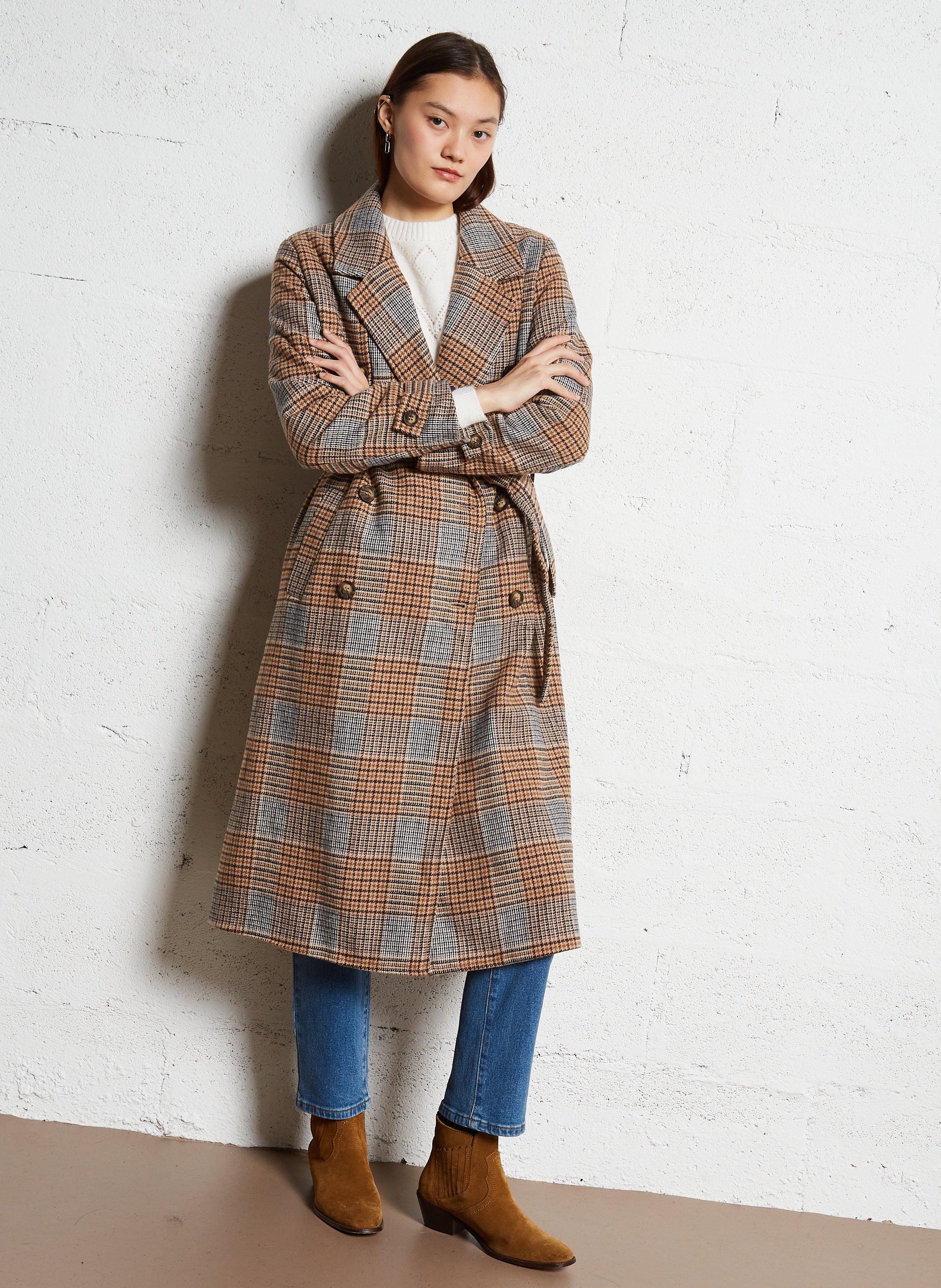 Checked coat with classic collar LA PETITE ETOILE Brown