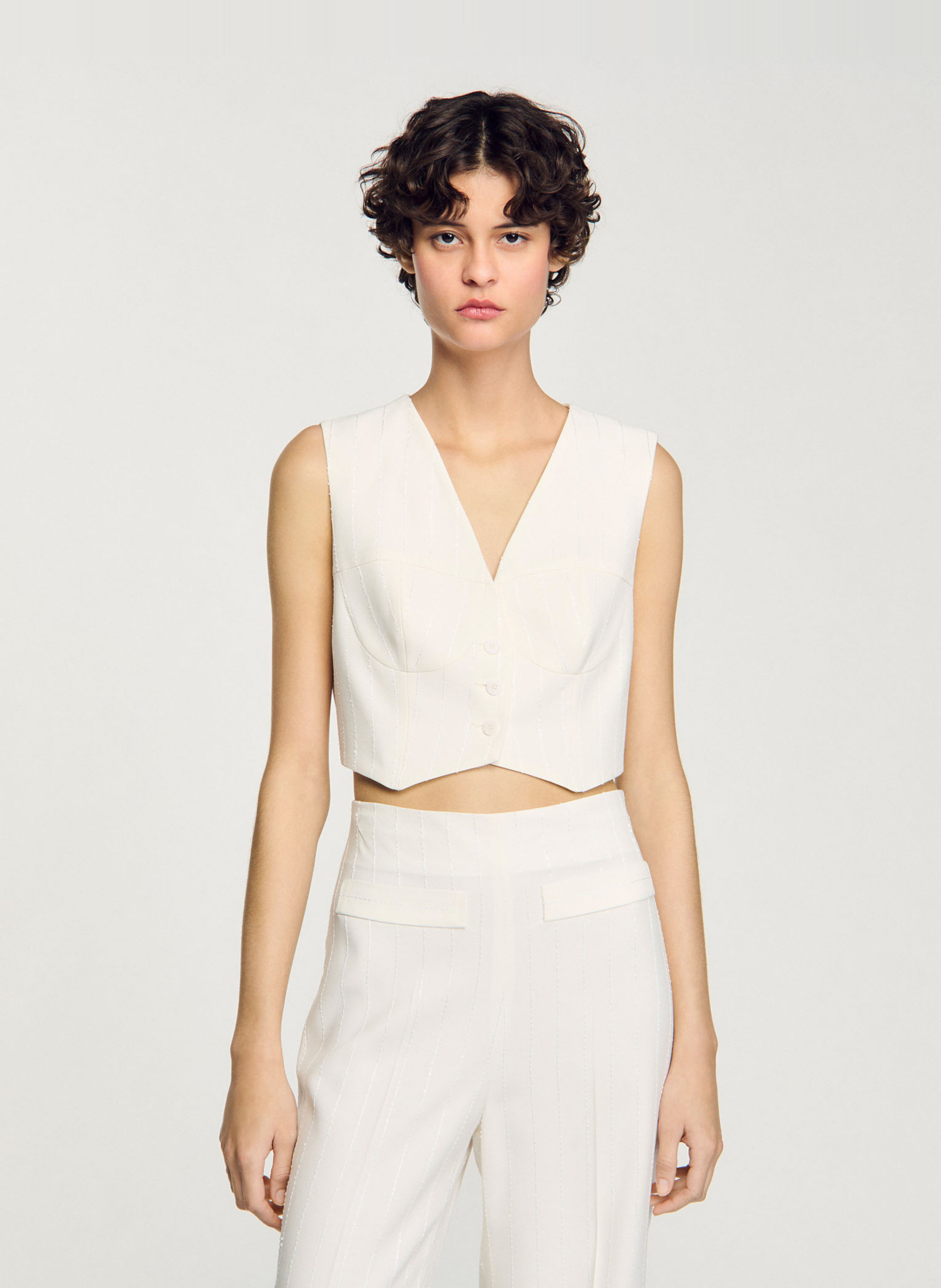 Gestreept colbert met pailletten SANDRO Wit