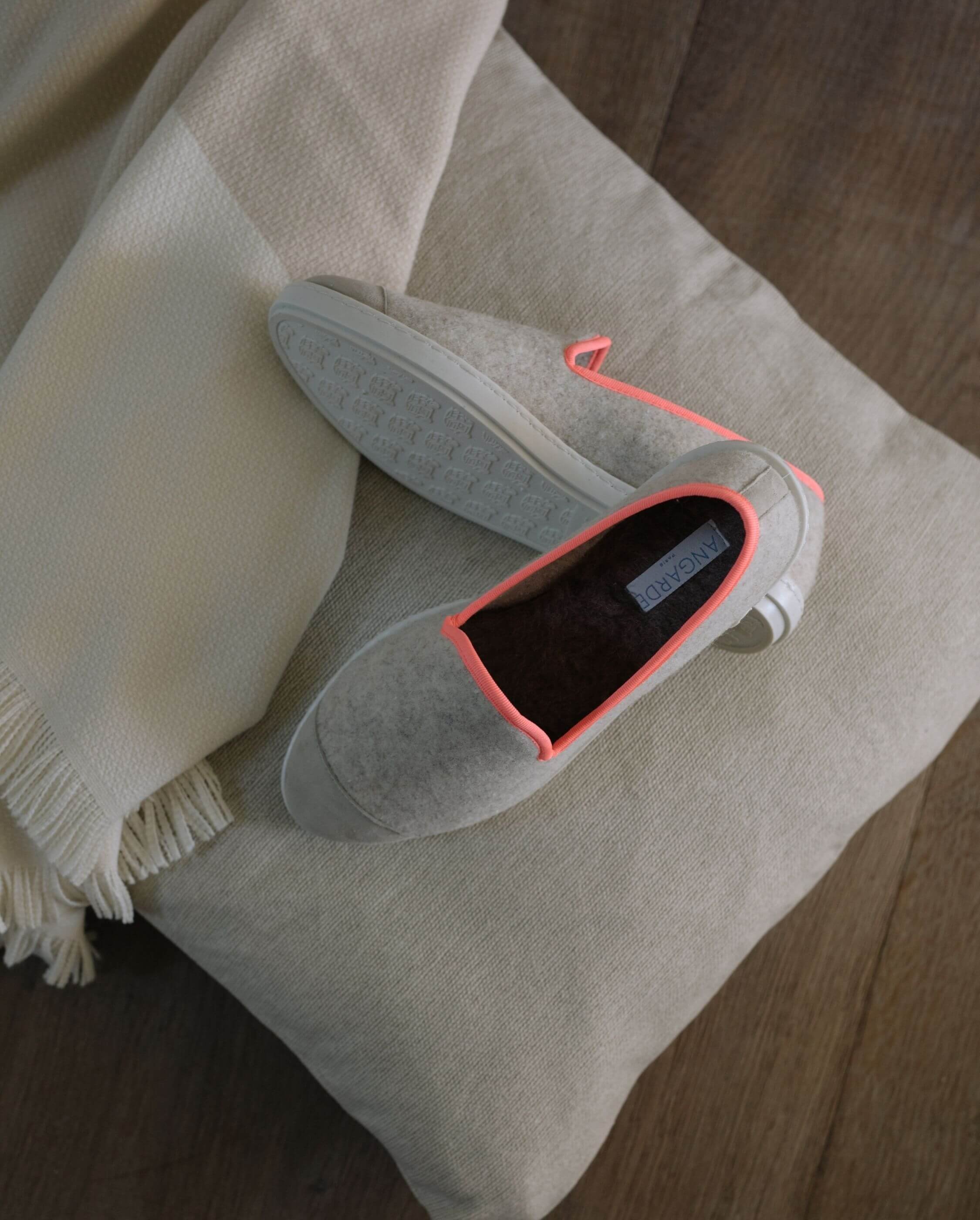 Women's wool slipper, beige neon pink ANGARDE Beige