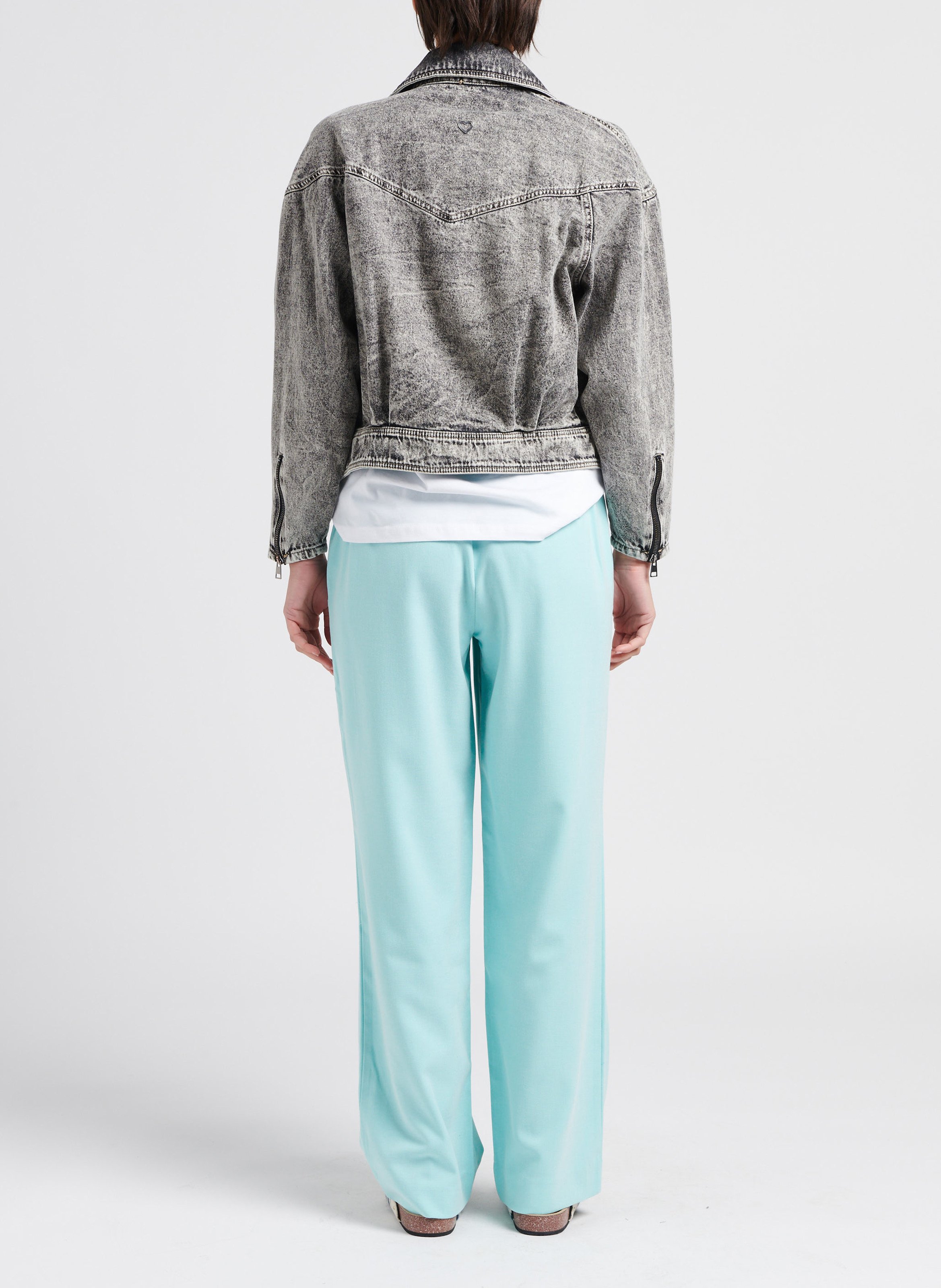 Veste en jean col tailleur en coton PLEASE Noir