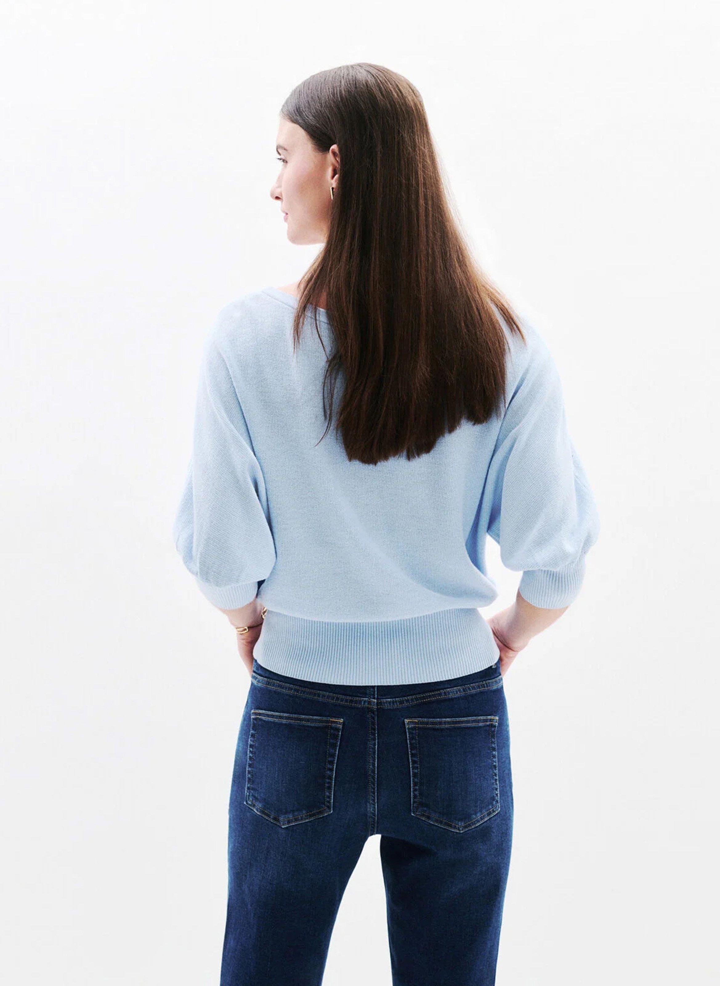 Oversize-Baumwollpullover mit U-Boot-Ausschnitt Blau