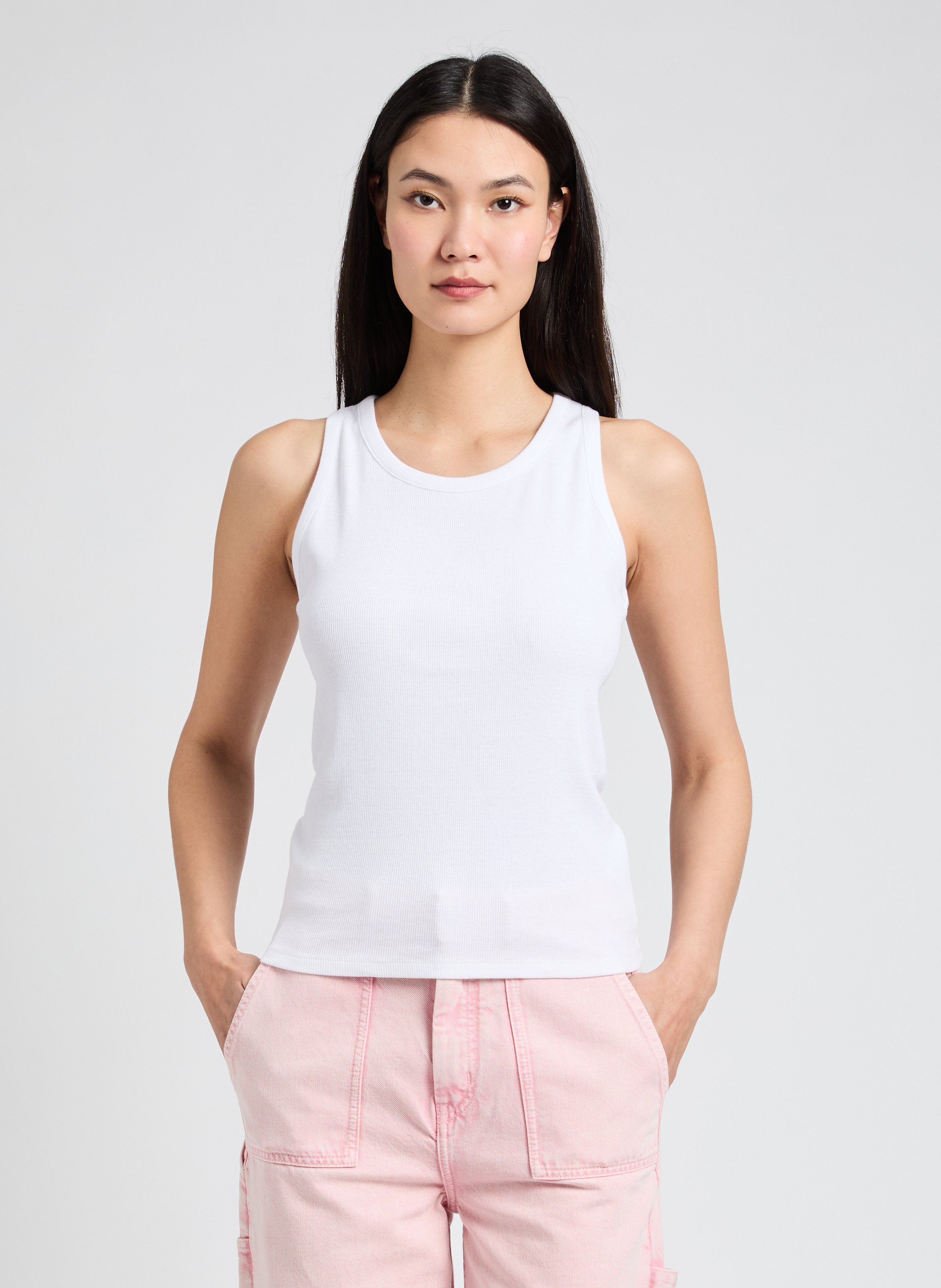 Ribbed cotton tank top SAISON 1865 White