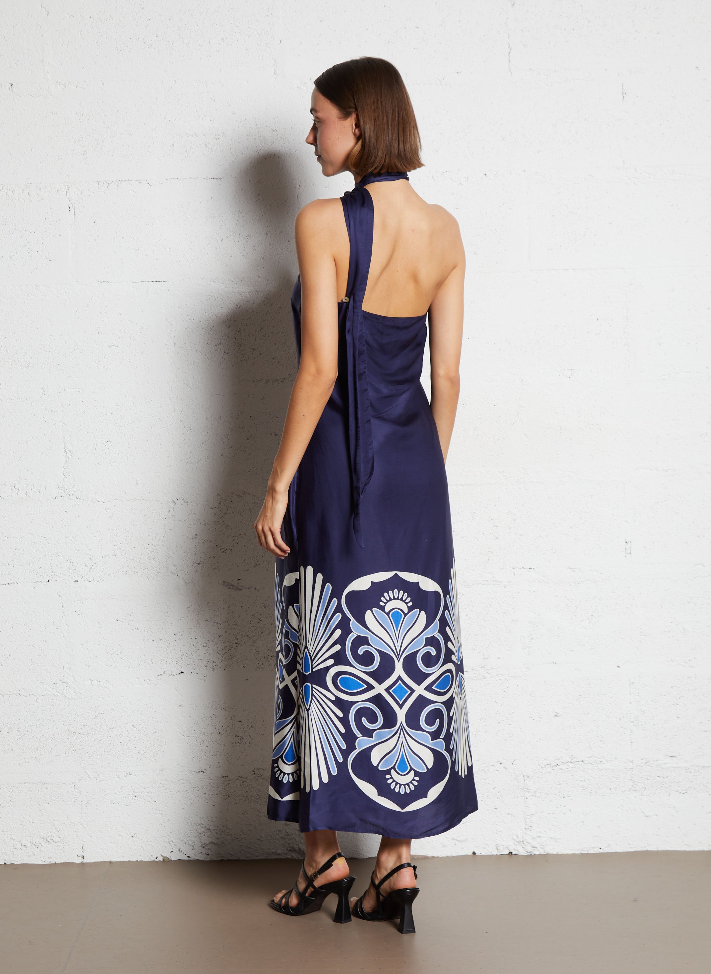 Robe midi col v imprimée SOPHIE+LUCIE Bleu