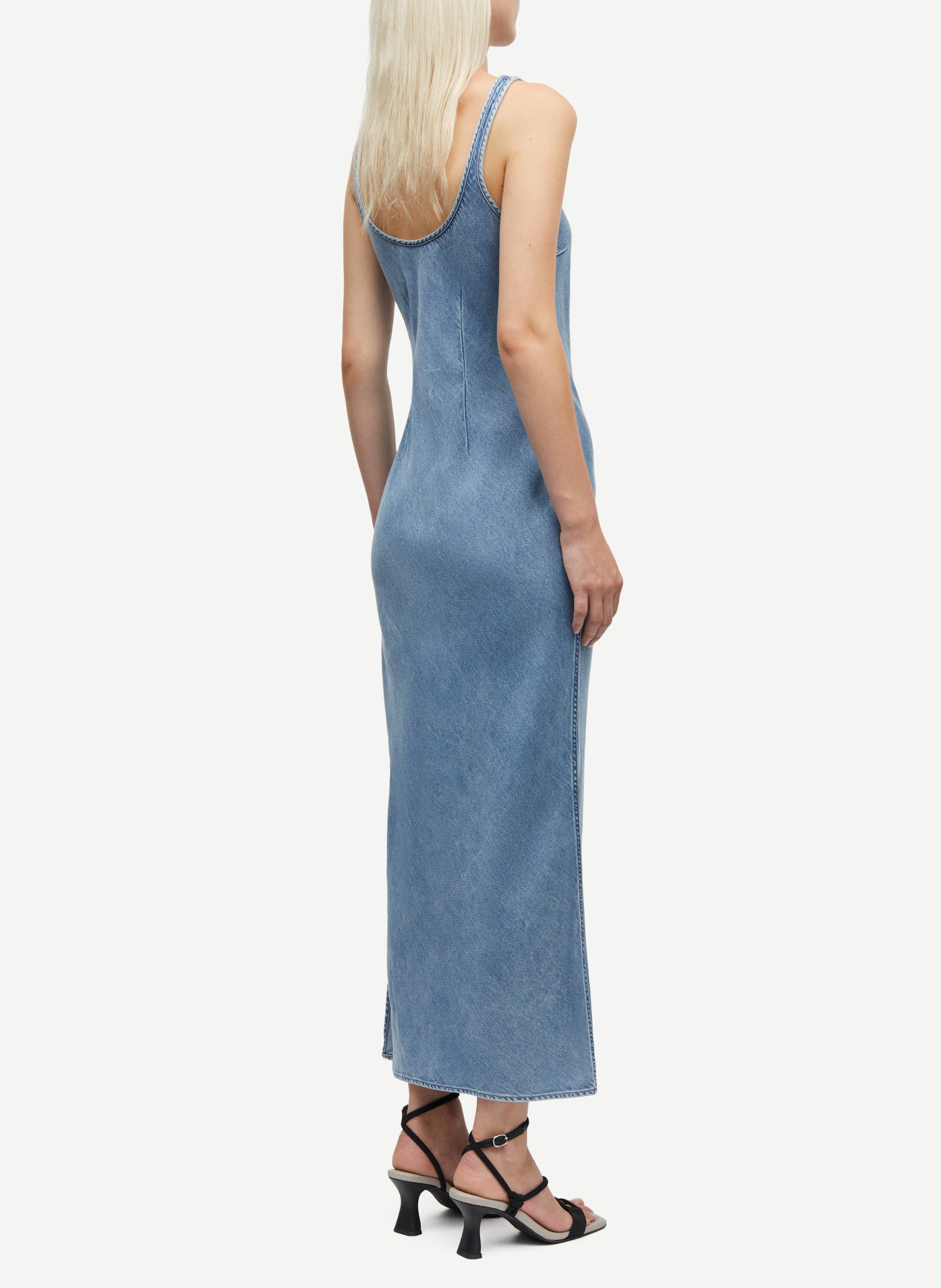 Square Neck Long Denim Dress SAMSOE SAMSOE Blue
