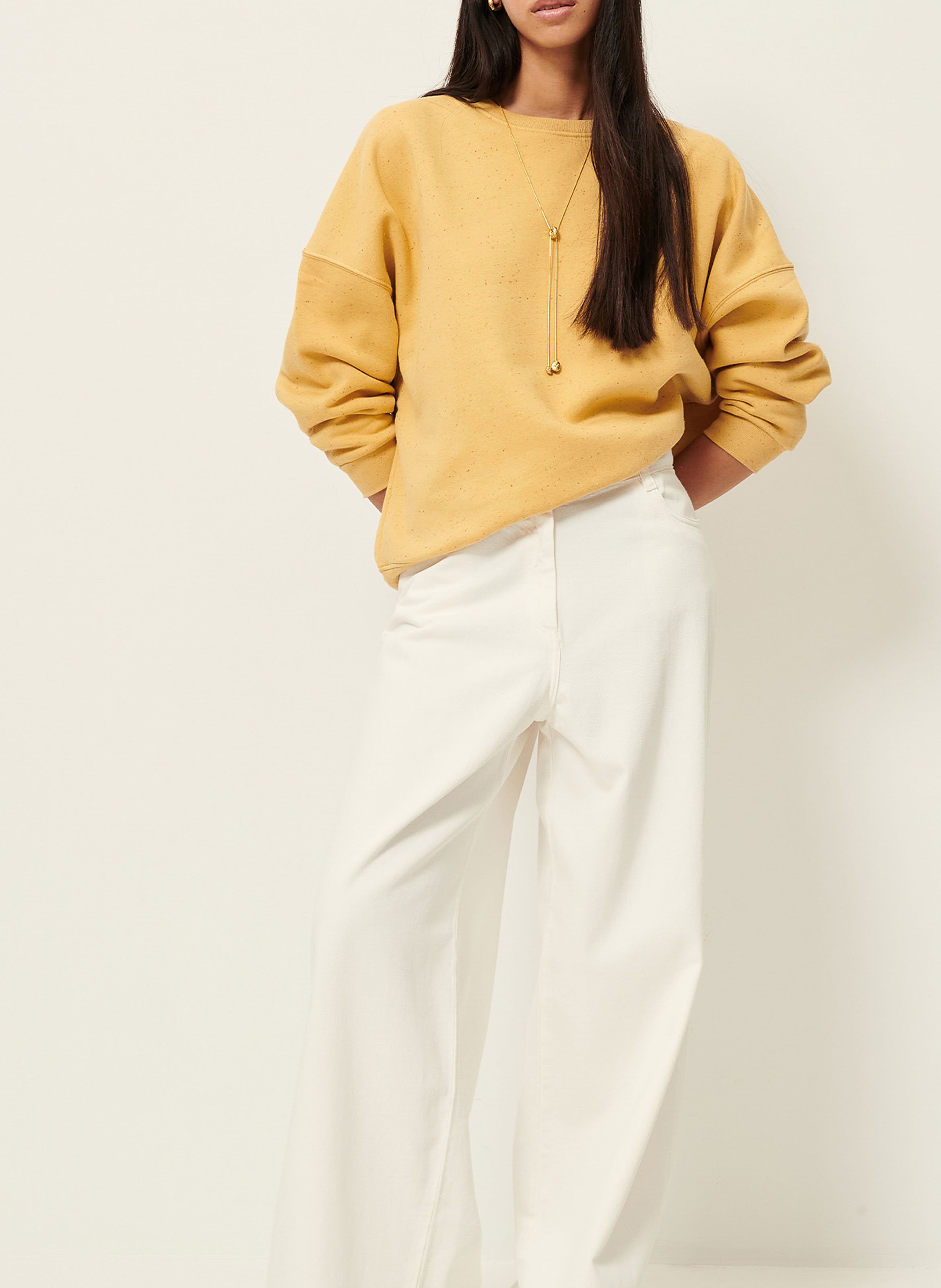 Sweat ample col rond moucheté en coton bio mélangé SESSUN Jaune