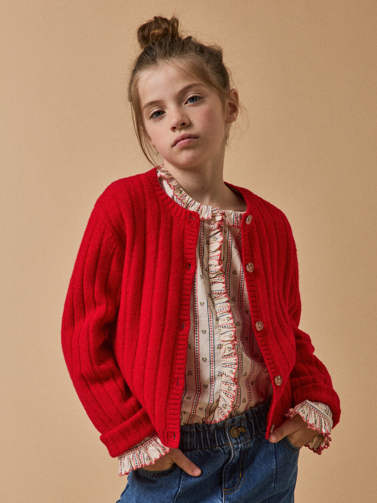 Merino wool ribbed cardigan CYRILLUS Red