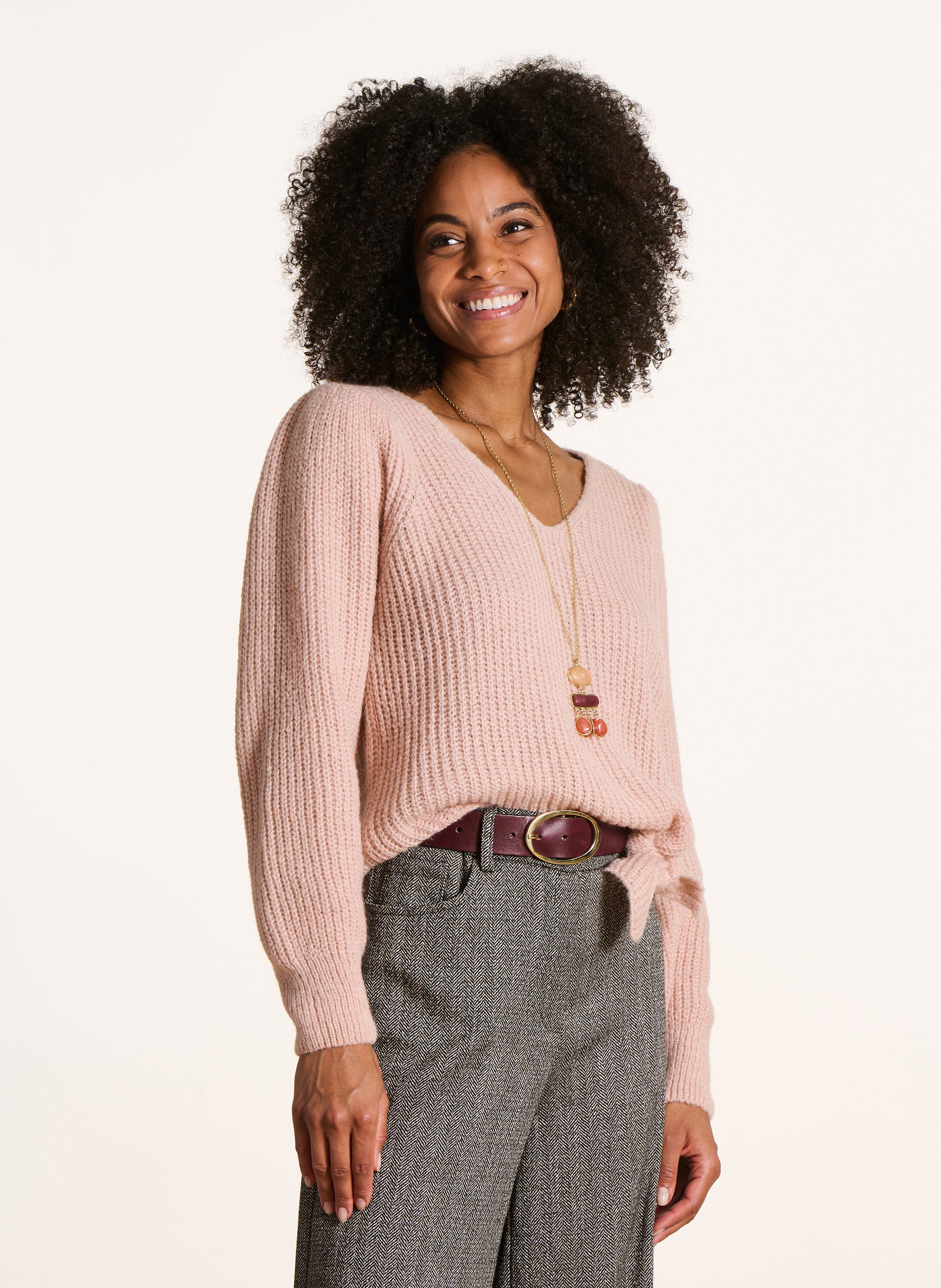 Eng anliegender Pullover mit langen Ärmeln und Schleifen-Detail LA FEE MARABOUTEE Rosa
