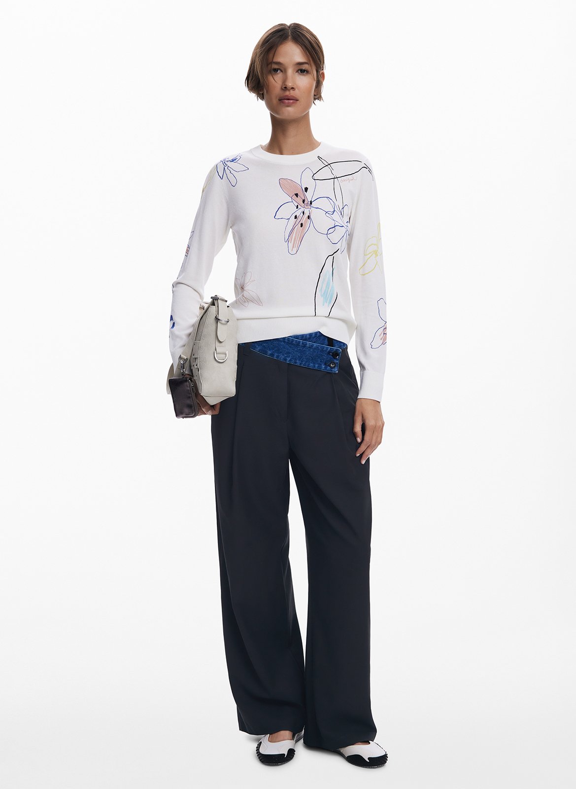 Maglione scollo tondo stampato DESIGUAL Bianco