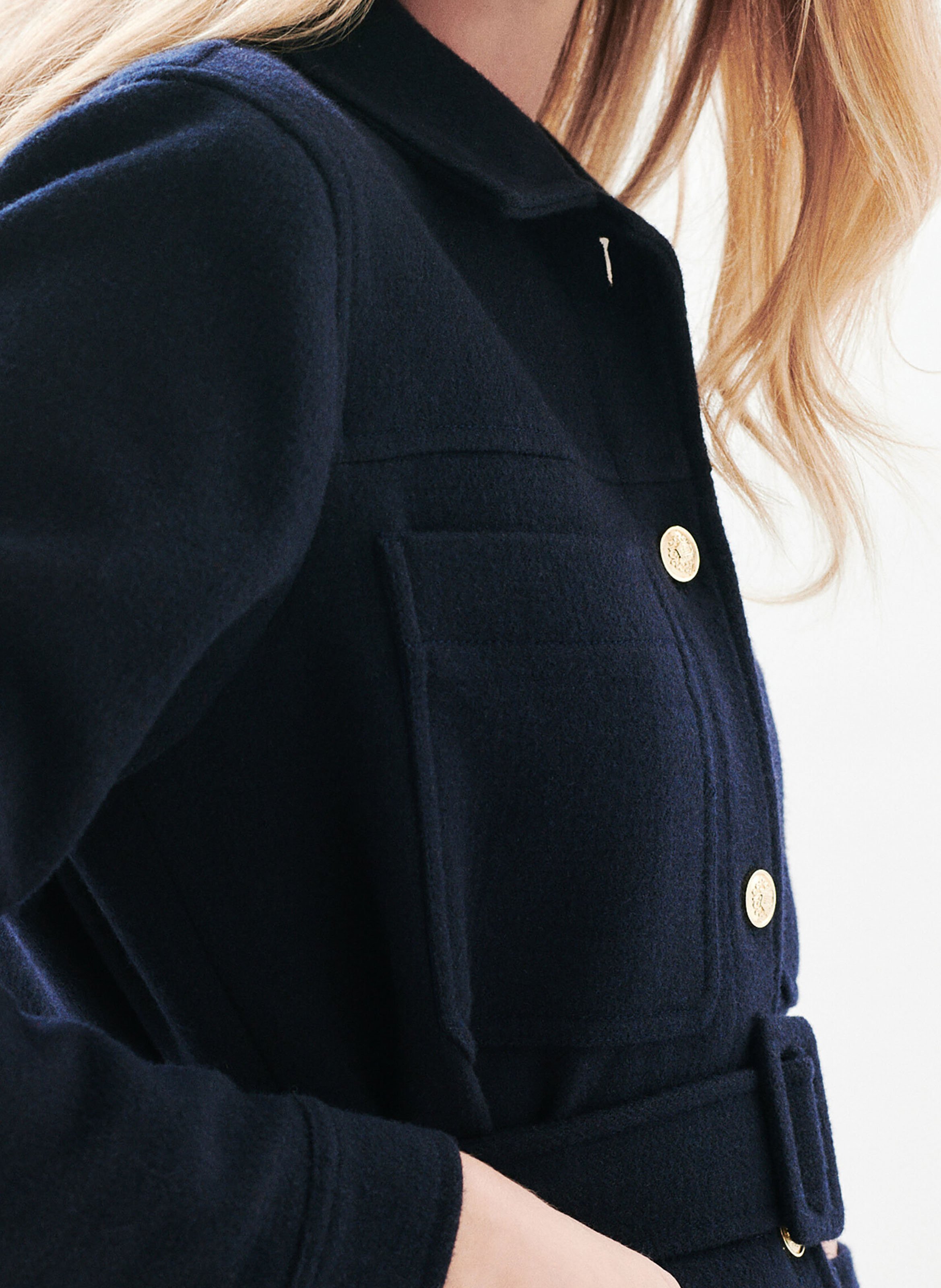 Straight wool-blend coat with classic collar CAROLL Blue