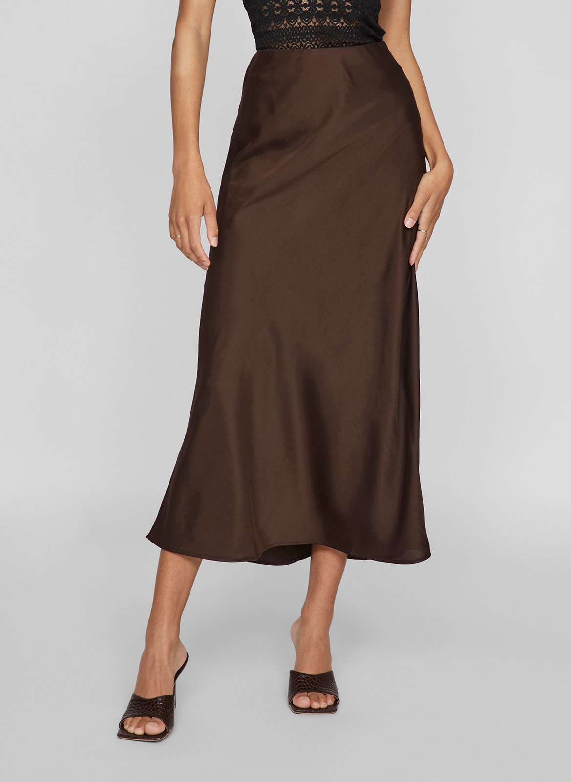 Long high-waisted flared skirt VILA Brown