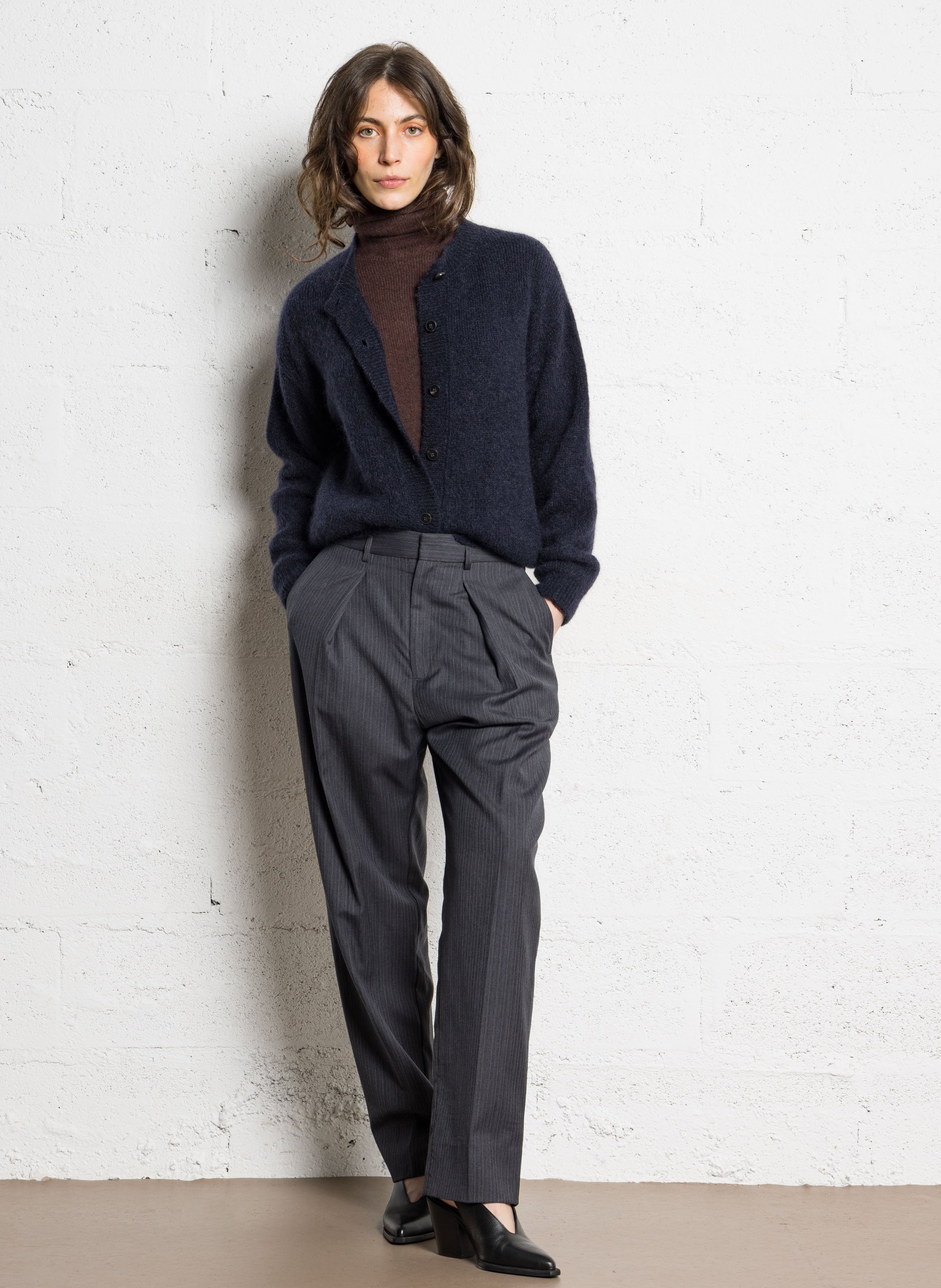 Cardigan boutonné en laine mélangée POMANDERE Bleu