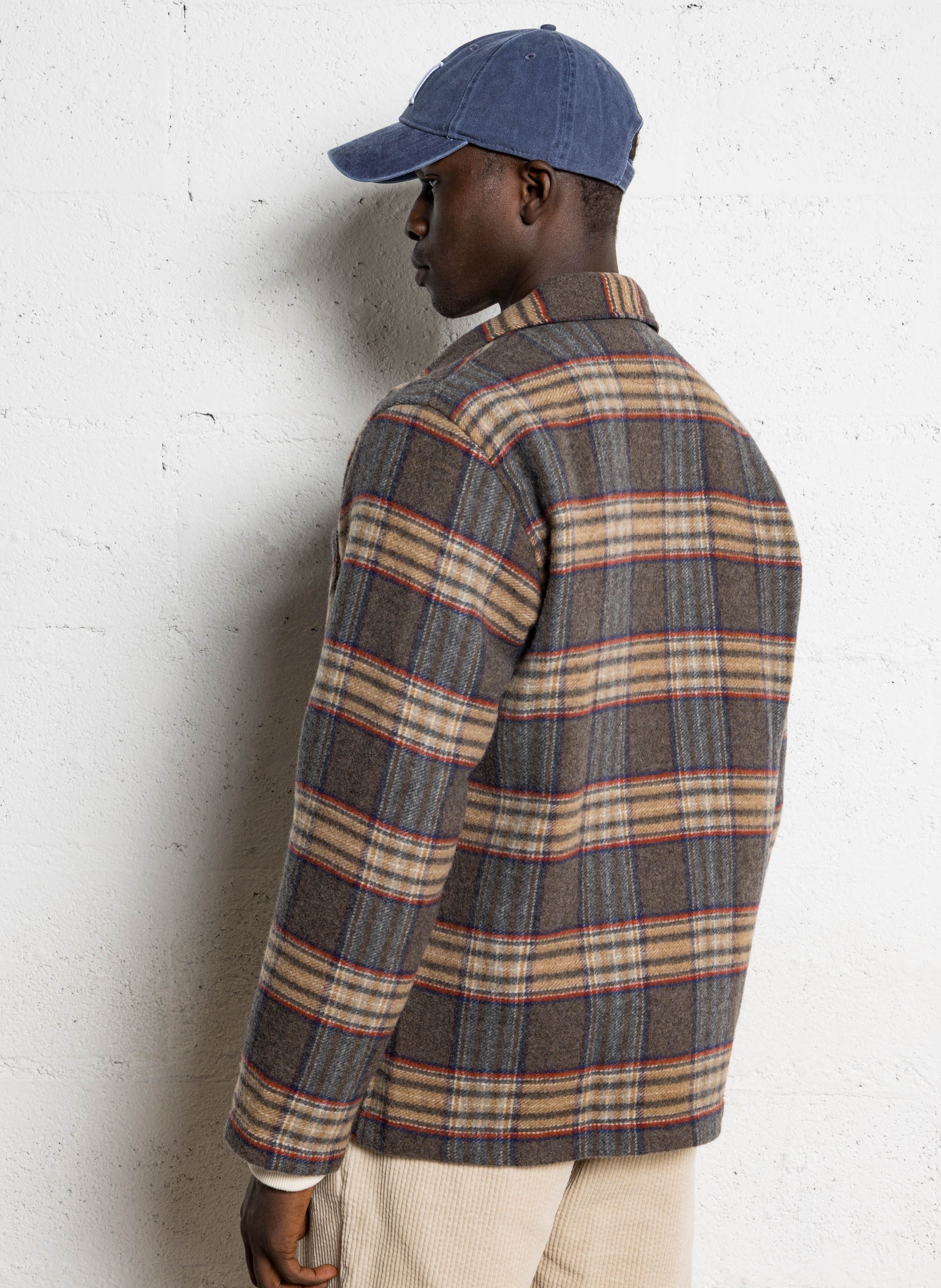 Karierte Wollmischungsknopfmantel HARTFORD Beige