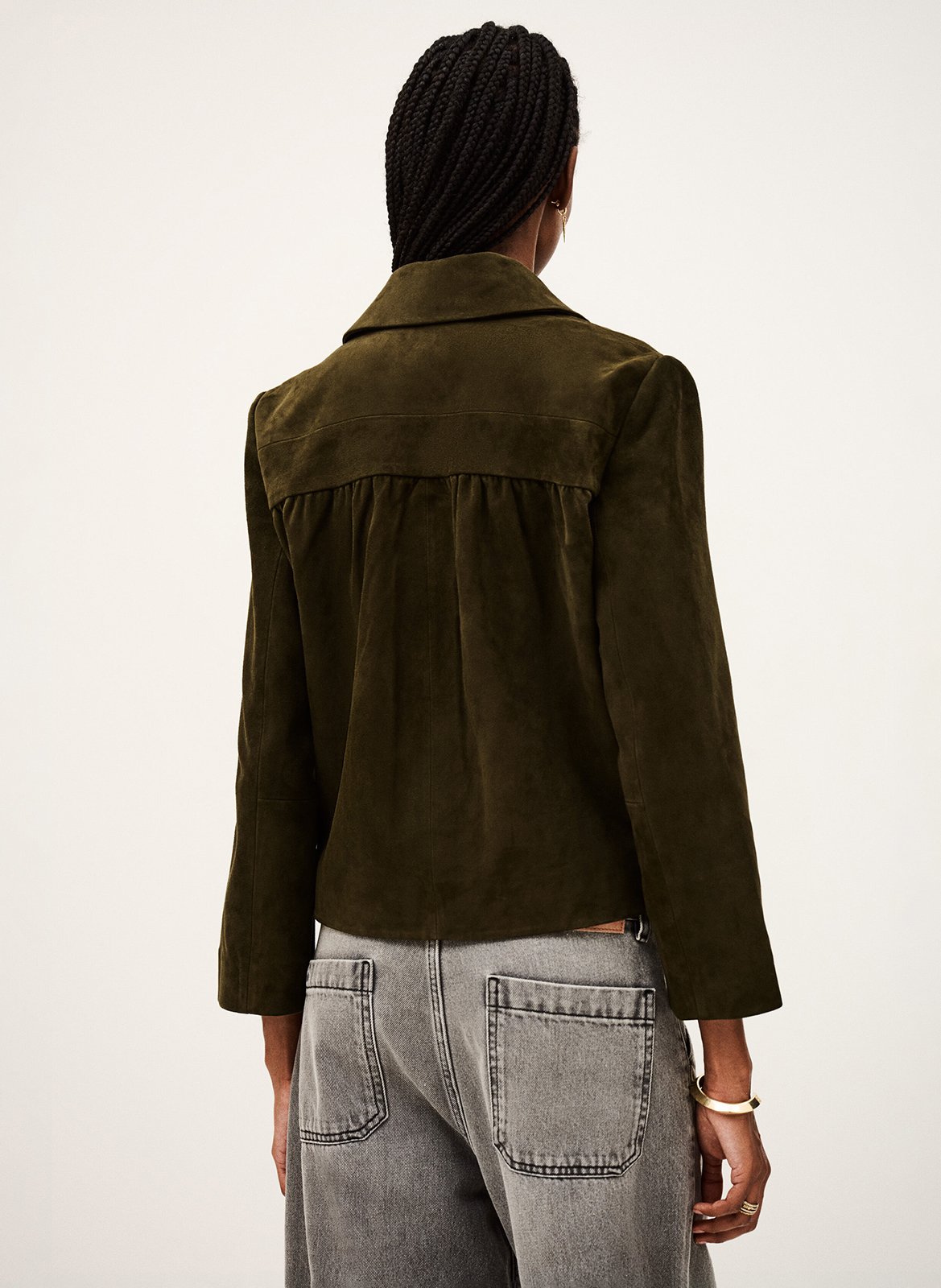 Veste courte en cuir velours BA&SH Kaki