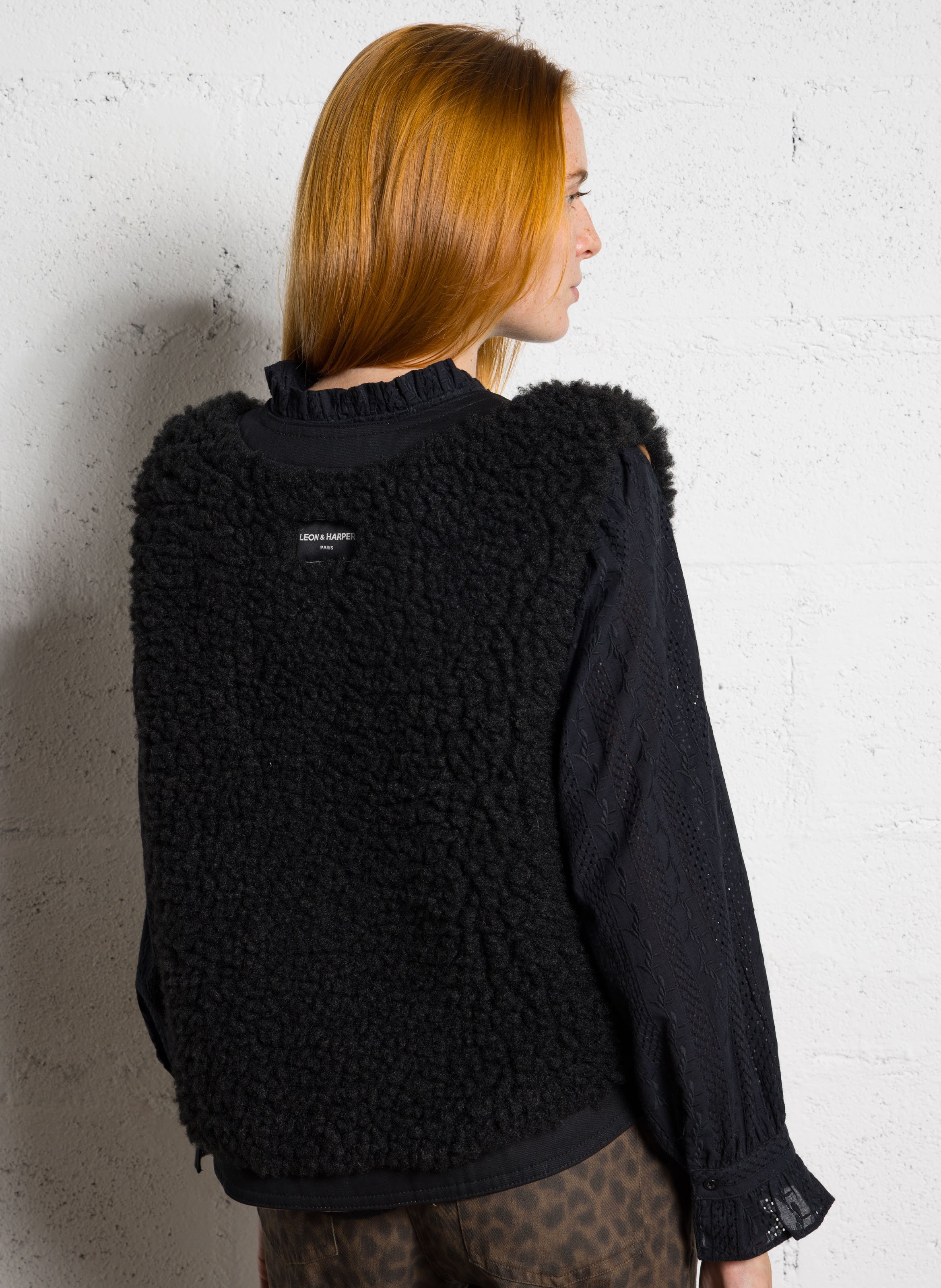 Sherpa vest met ronde hals LEON & HARPER Zwart
