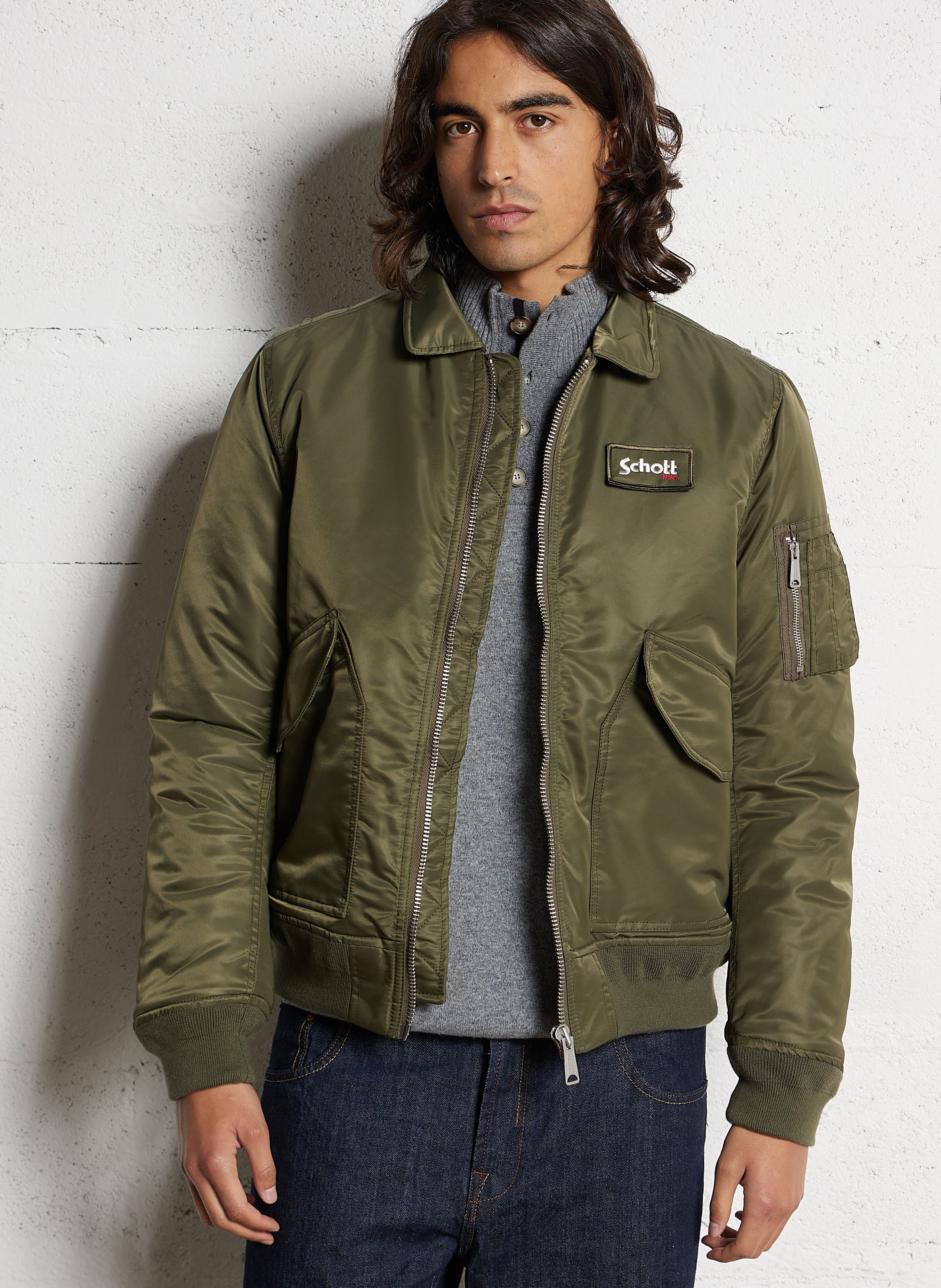 Blouson col classique SCHOTT Vert