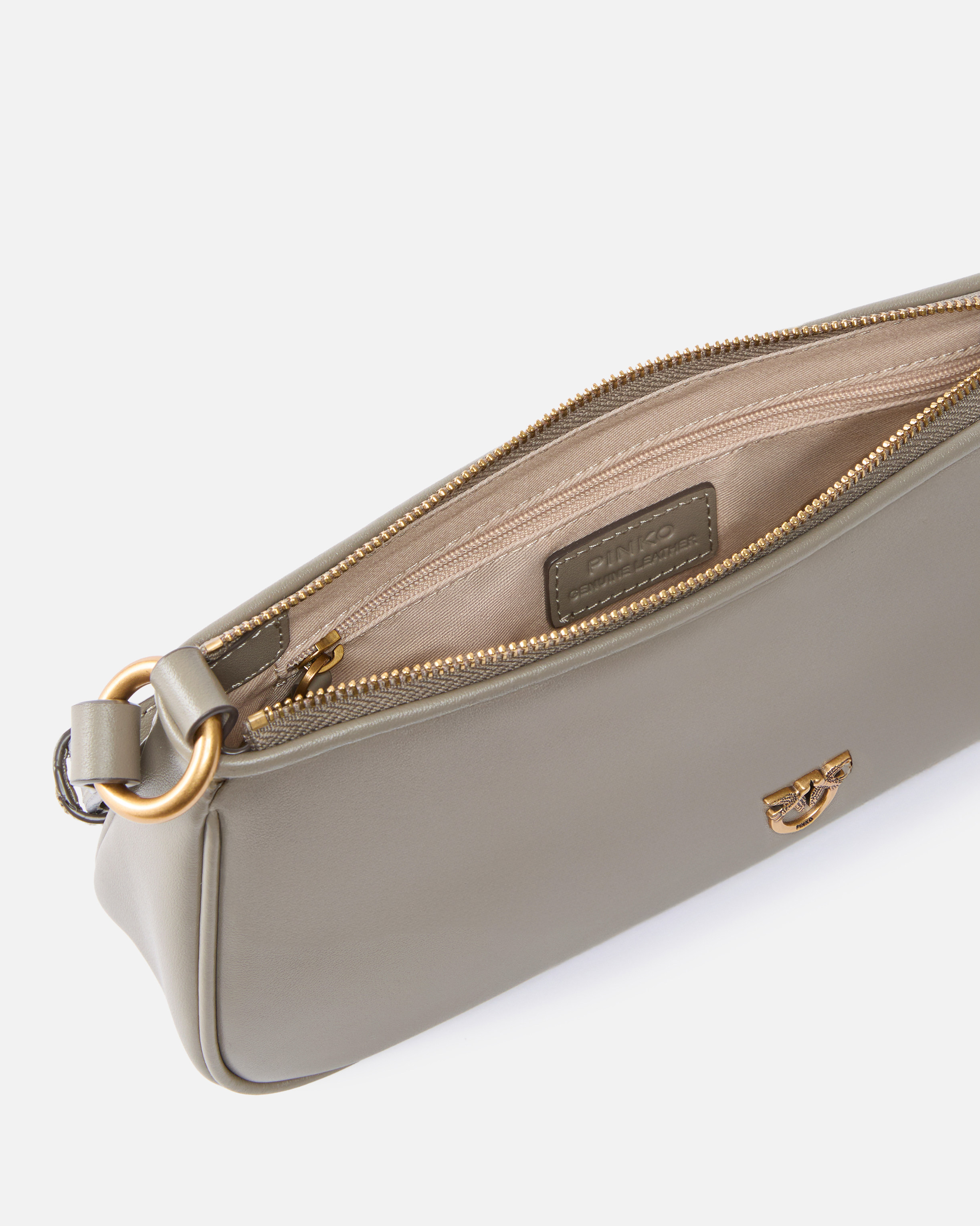 Mini leather half-moon baguette shoulder bag PINKO Brown