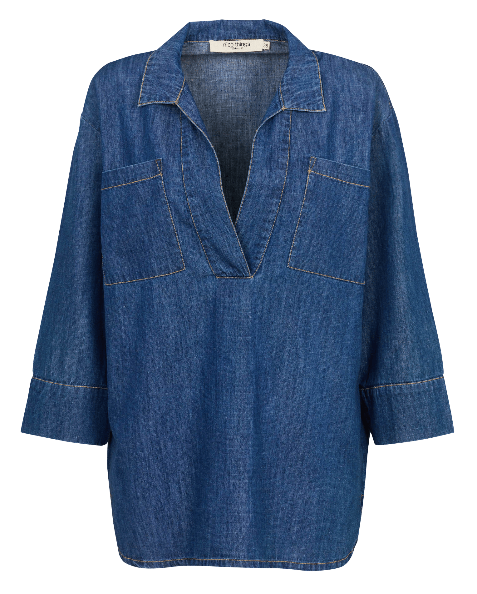 Blouse droite col tunisien en coton NICE THINGS Bleu