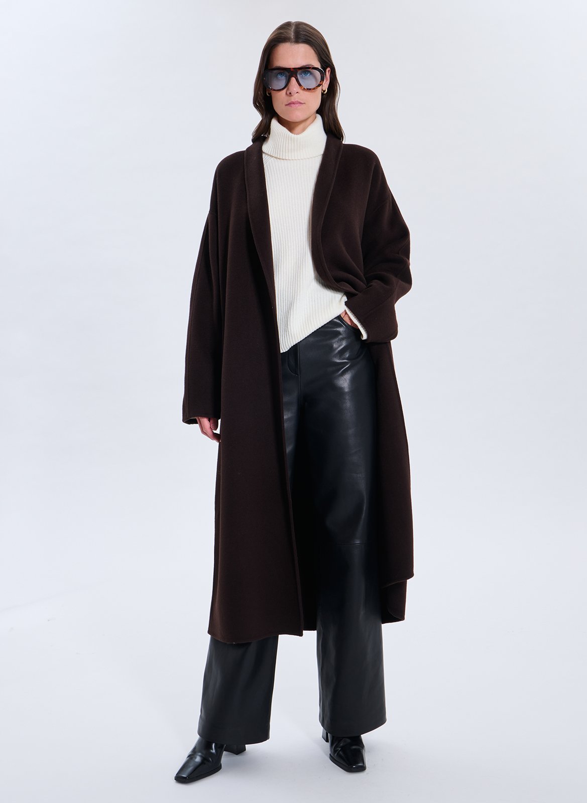 Coat with notched lapel in blended wool ZAPA Brown