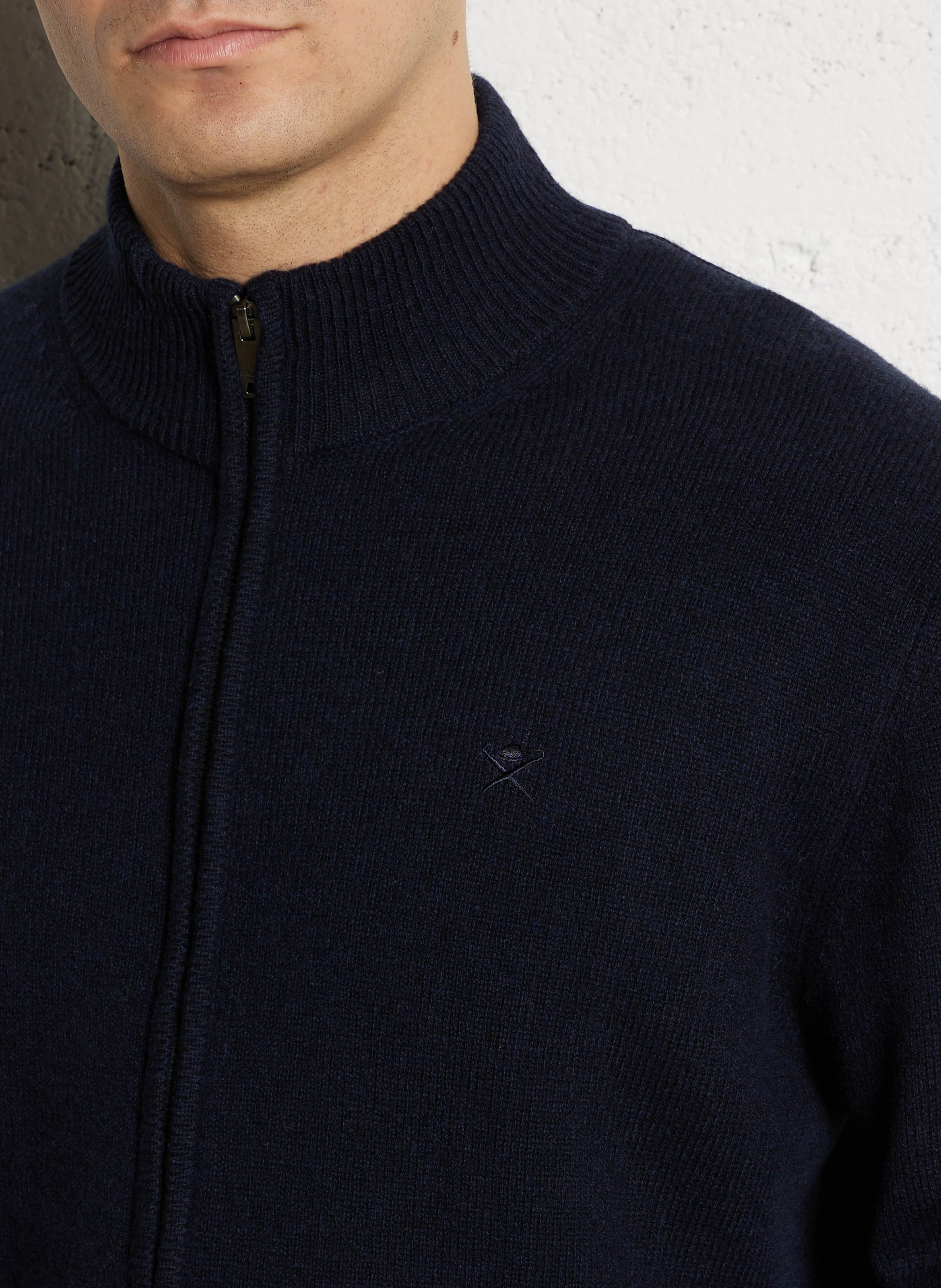 Gilet droit col montant en laine HACKETT Bleu