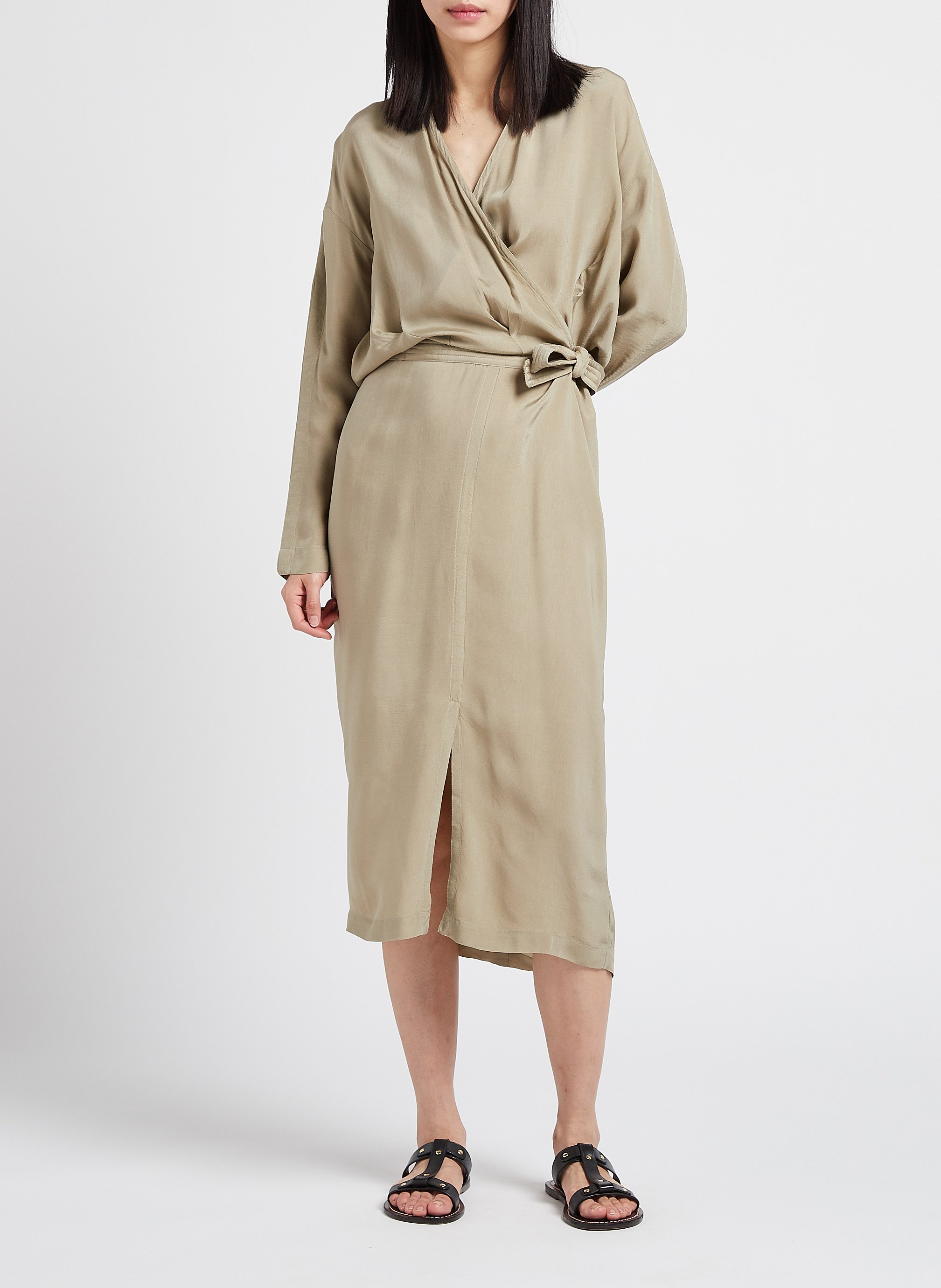 Robe midi col V ceinturée  HUMANOID Vert