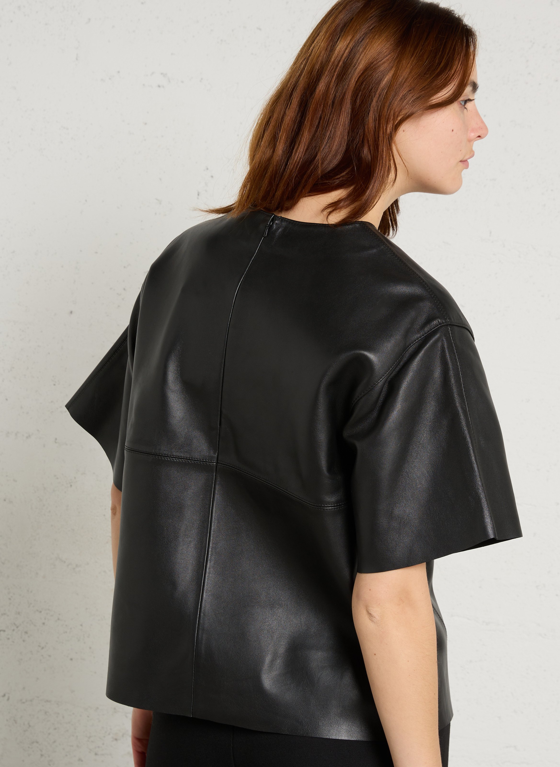 Kurzarm Lederbluse SOEUR Schwarz