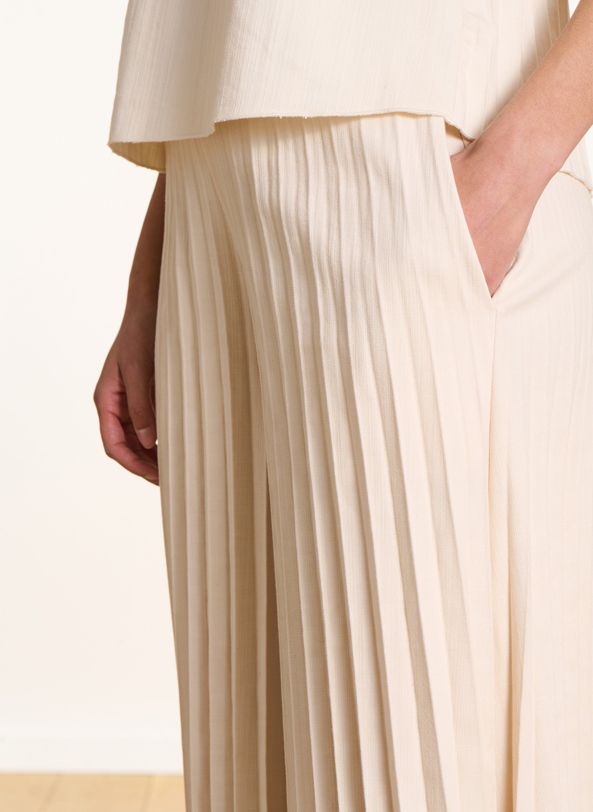 Pantalon large plissé en coton mélangé LA FEE MARABOUTEE Blanc