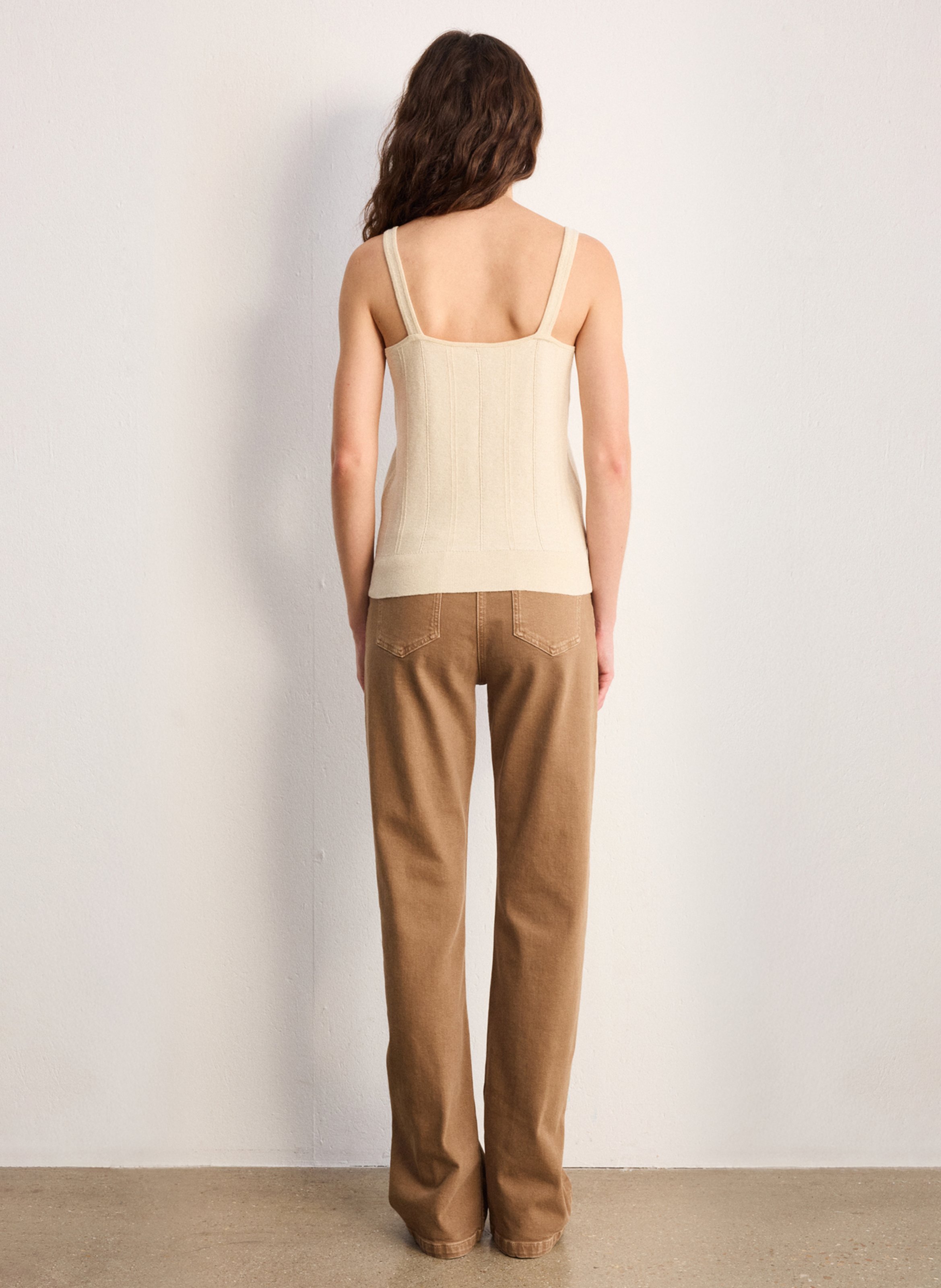 Top droit col V en coton mélangé PABLO Doré