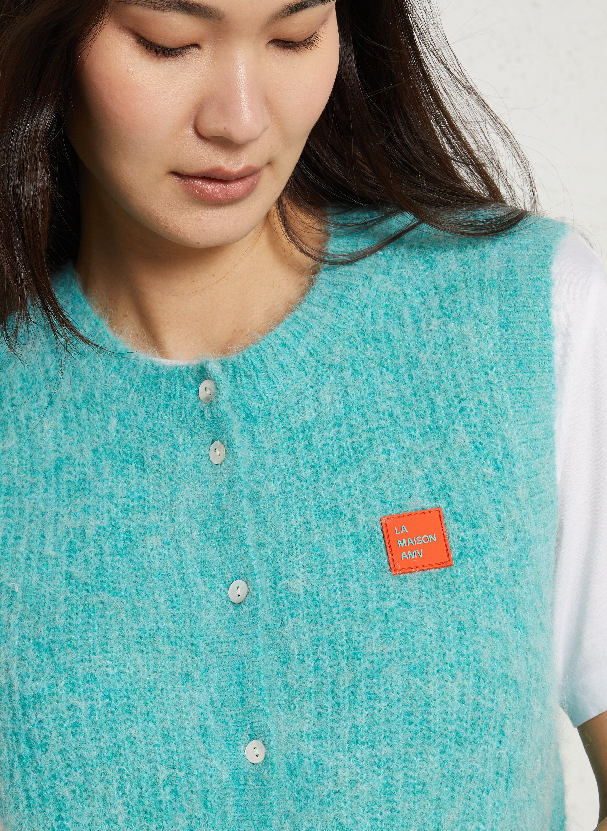 Sleeveless fluffy knit buttoned cardigan AMERICAN VINTAGE Blue