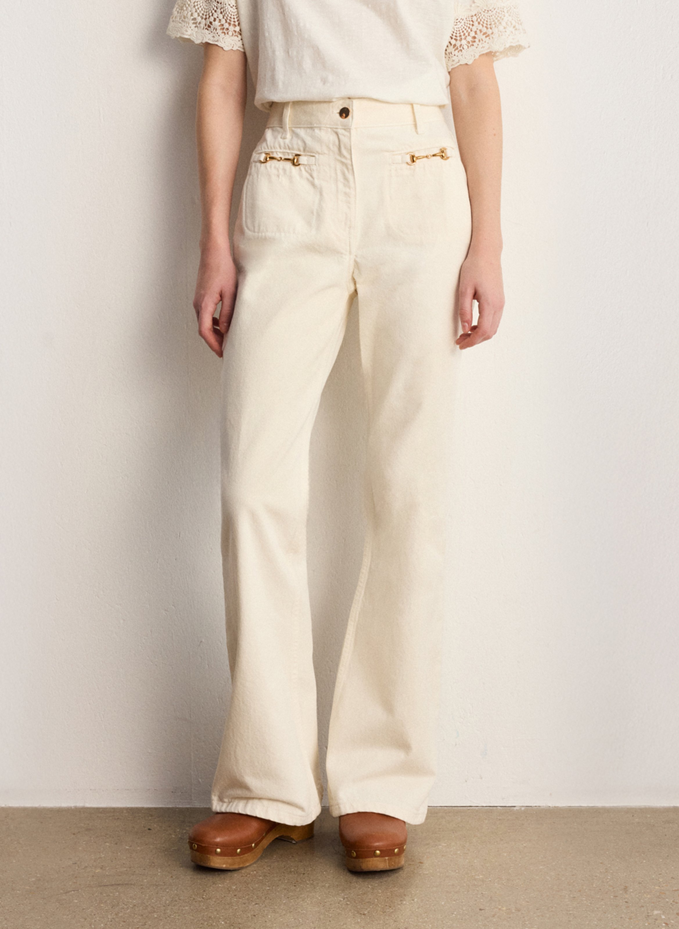 Flared cotton-blend jeans PABLO Beige