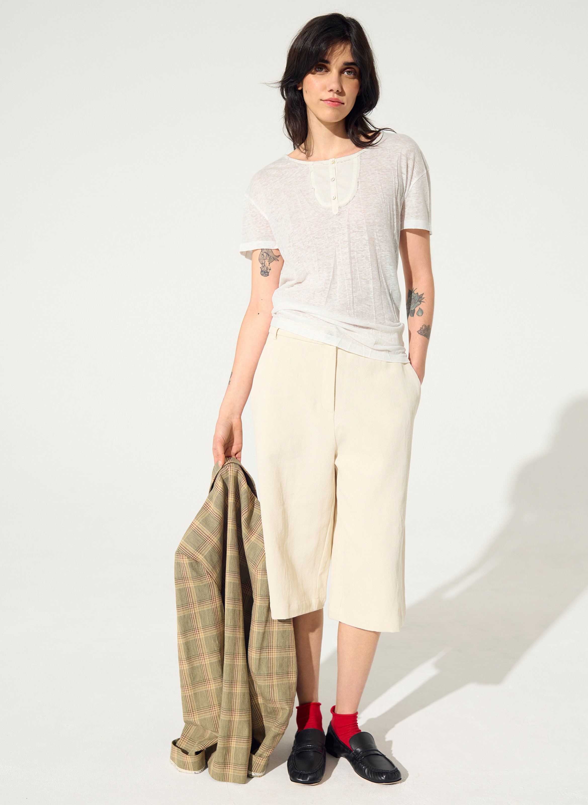 Rechte linnenmix T-shirt COTELAC Wit