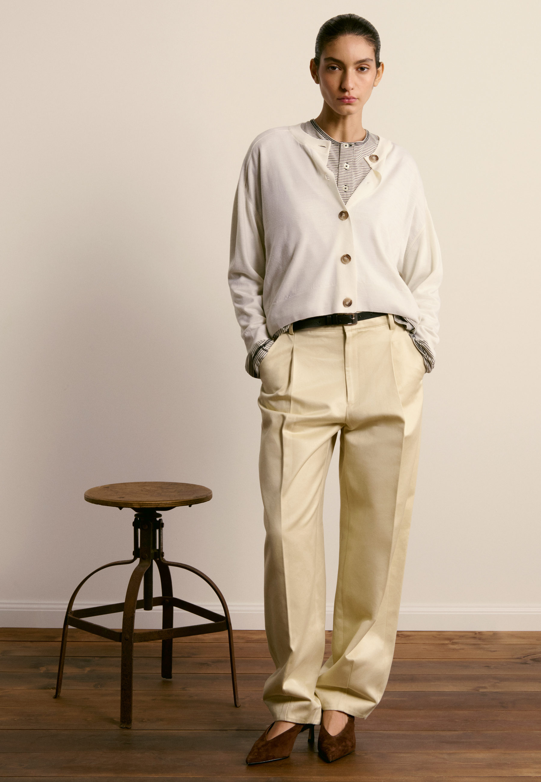 Merino wool cardigan MAISON MONTAGUT White