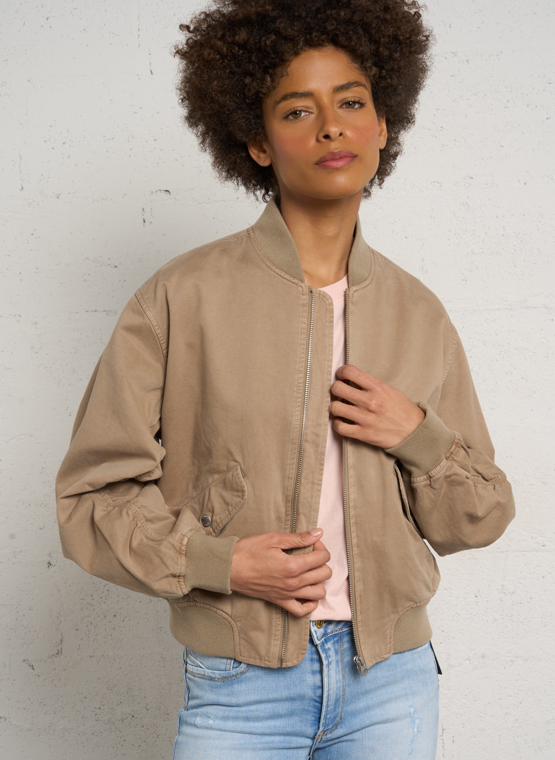 Oversized cotton teddy collar jacket SCHOTT Beige