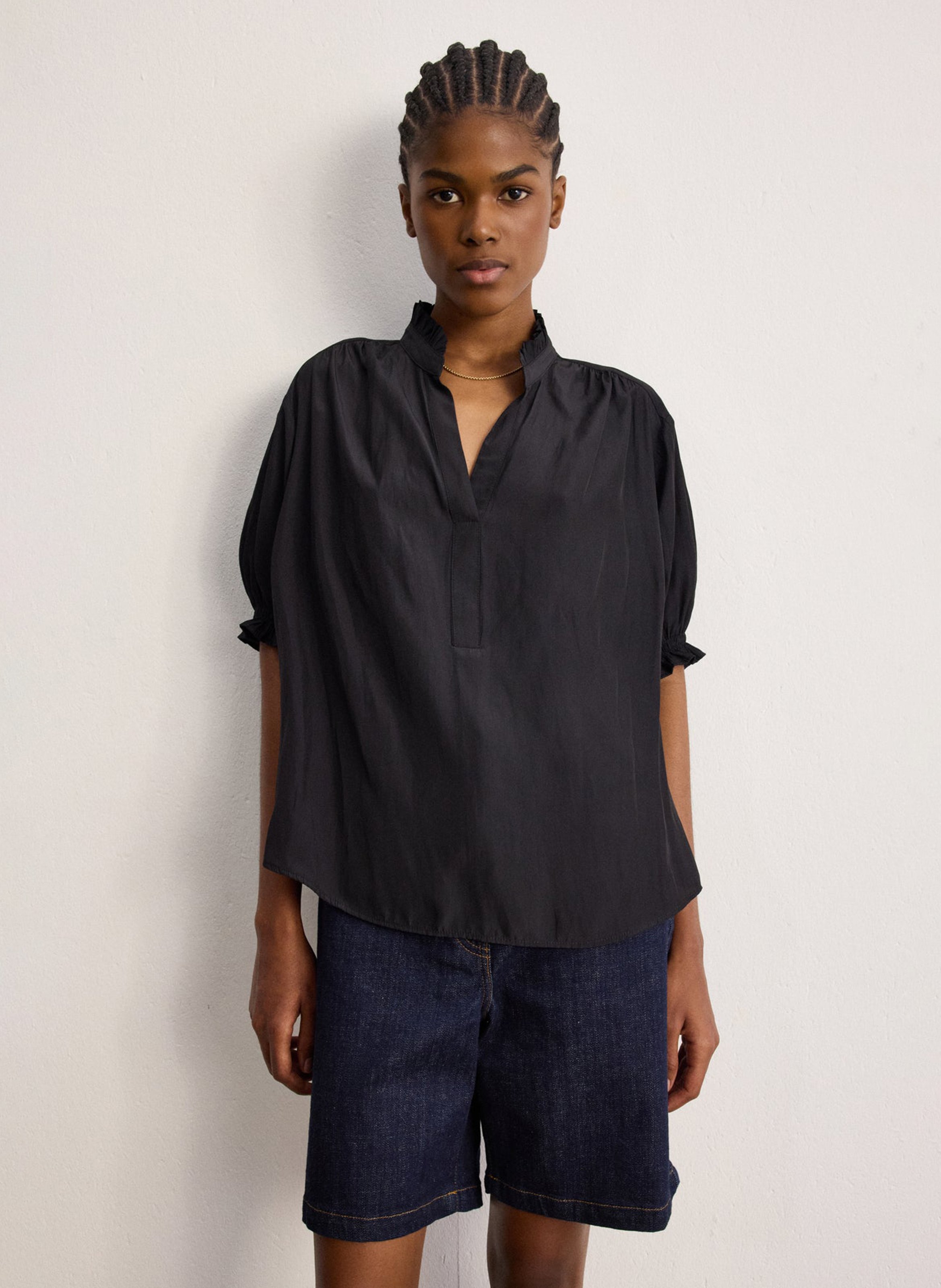 Fluid satin V-neck top PABLO