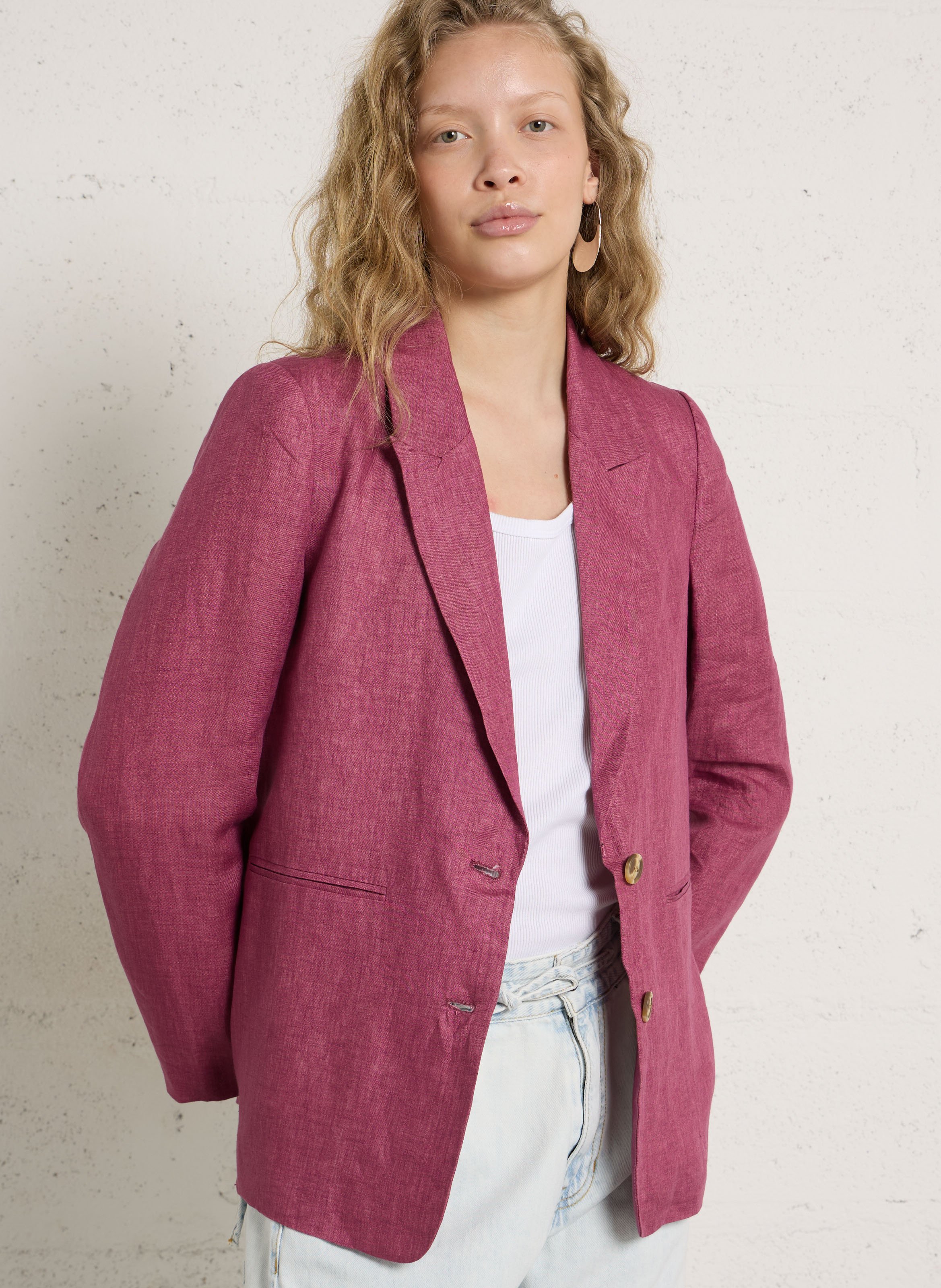 Straight-fit jasje van linnen met reverskraag SEE U SOON Violet