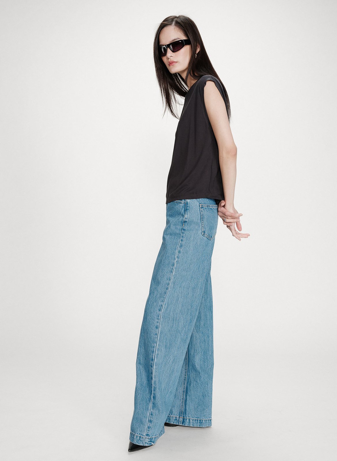 Mouwloze wijde top in effen kleur GRACE ET MILA Zwart