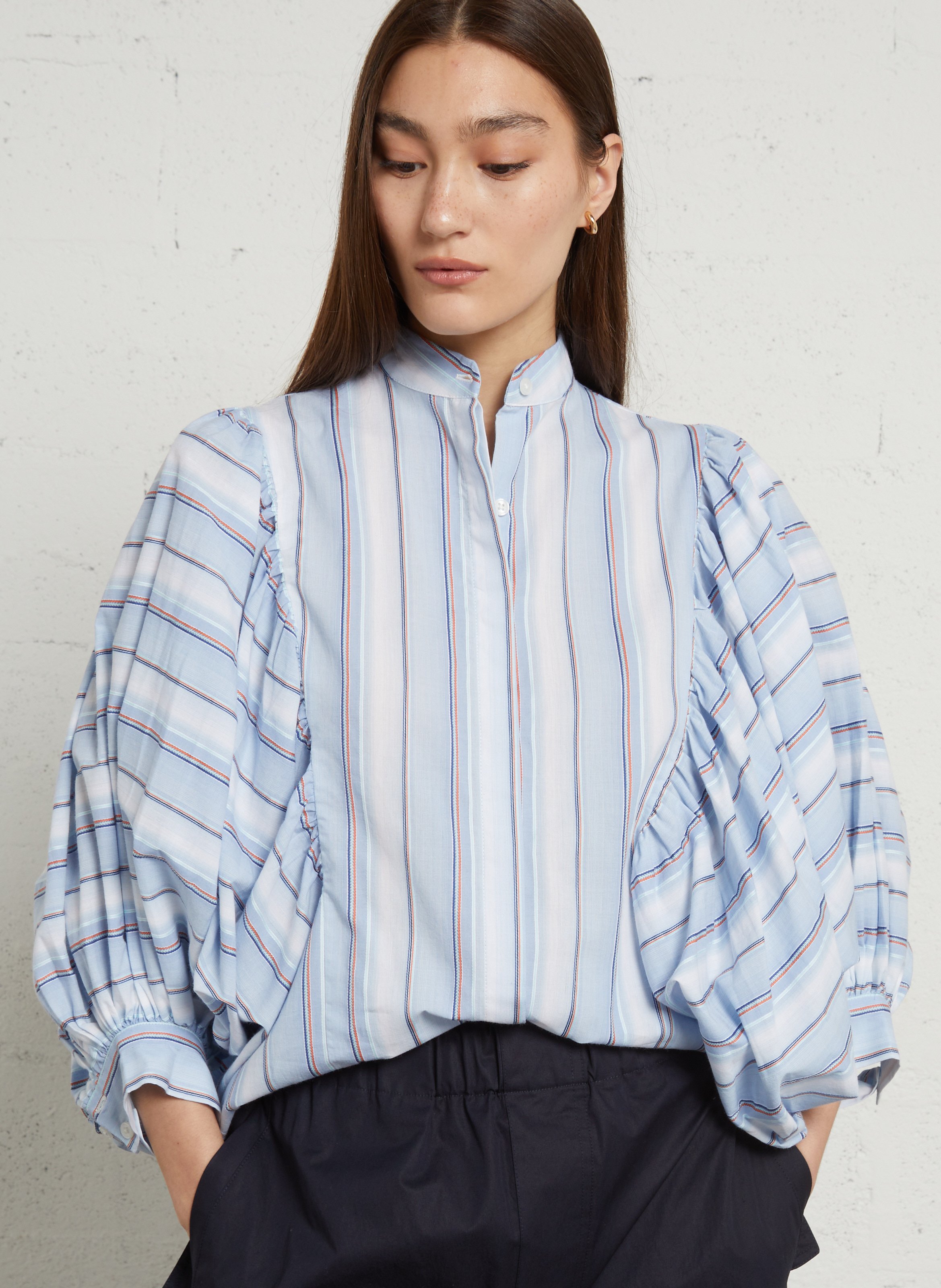 Gestreepte blouse met pofmouwen Blauw