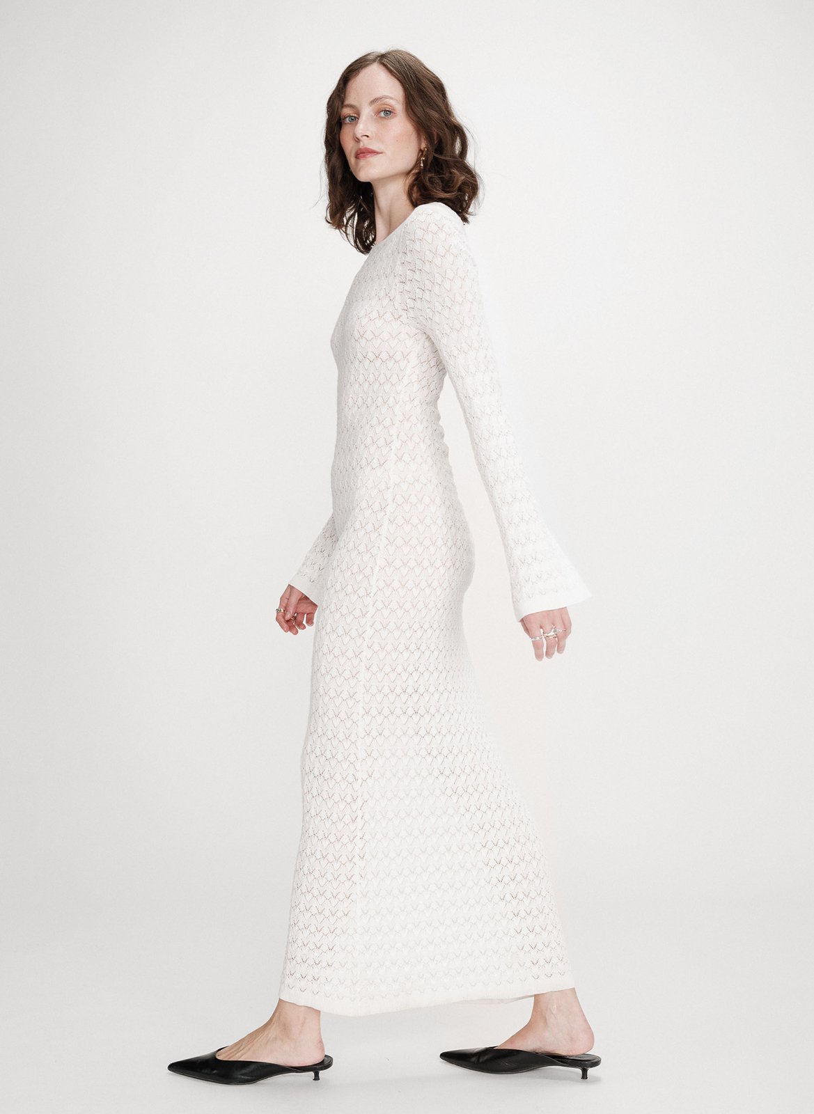 Robe longue col rond tricotée GRACE ET MILA Blanc