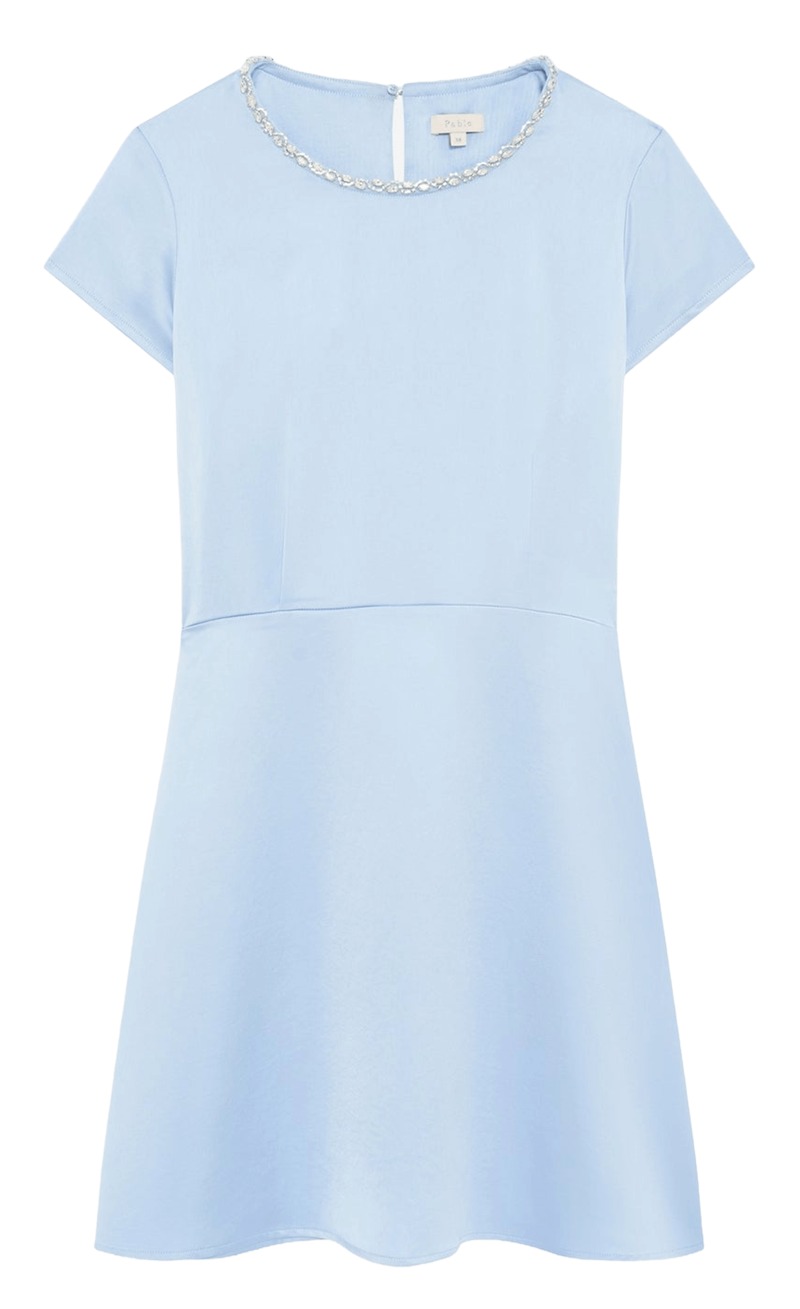 Short dress with rhinestone collar in satin PABLO Blue