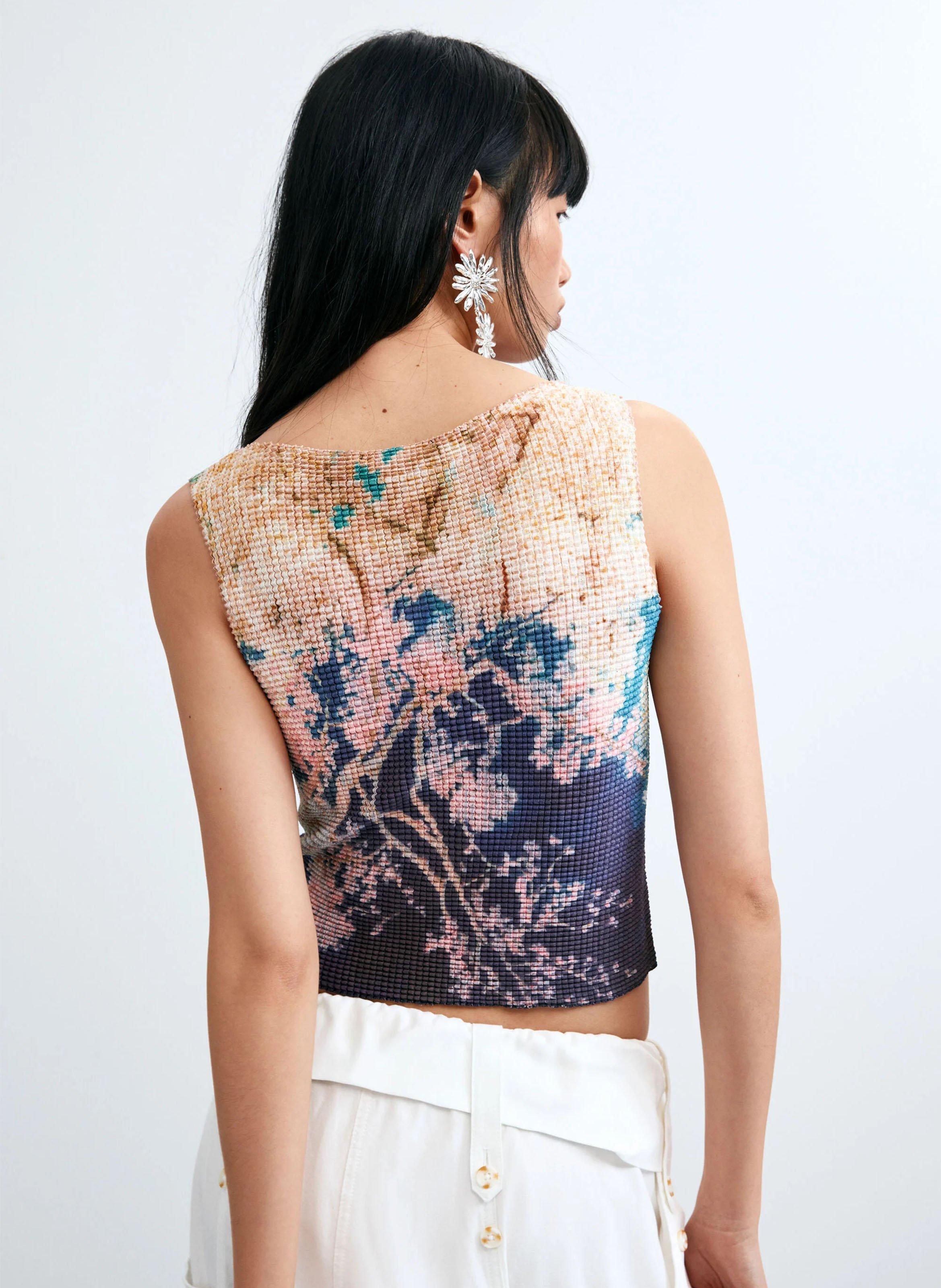 Top col rond imprimé DESIGUAL Bleu
