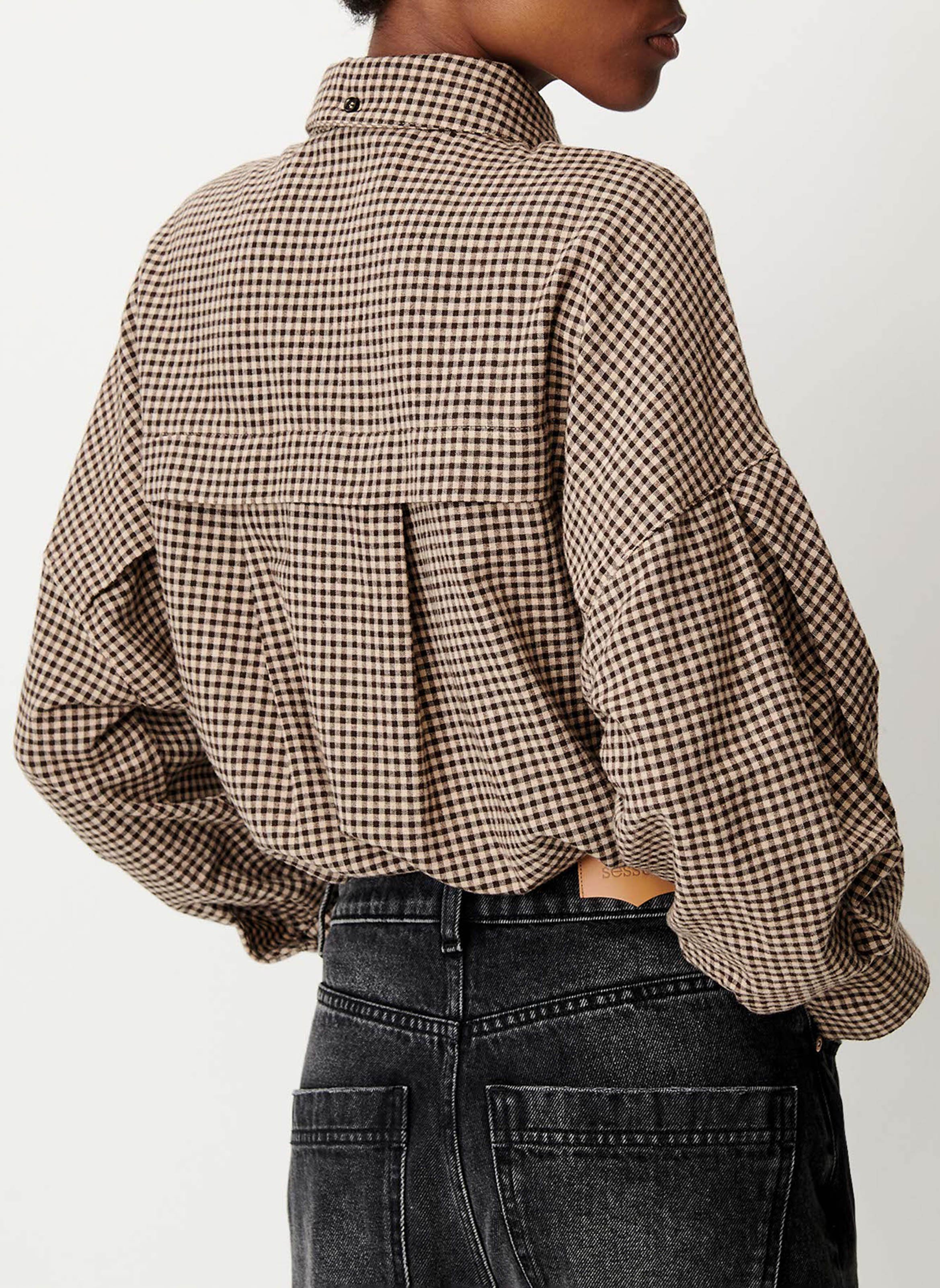 Chemise droite col classique à carreaux avec noeud SESSUN Beige