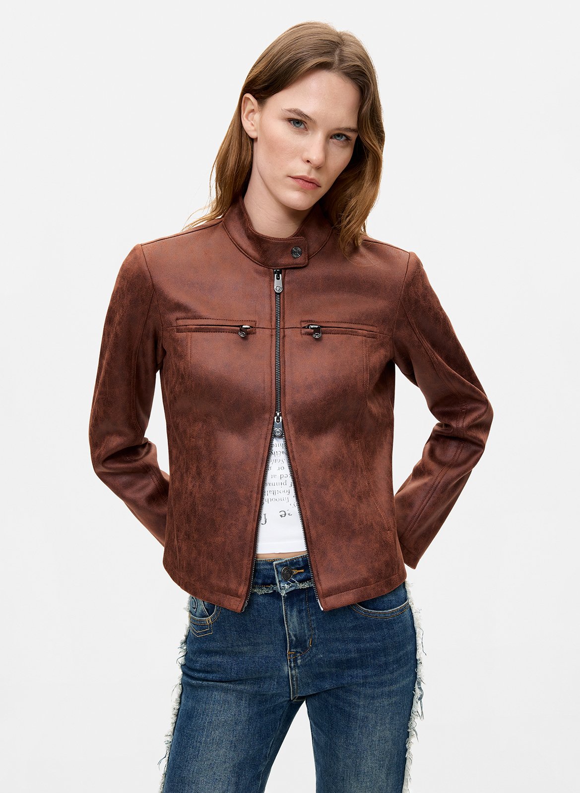 Round neck zip-up solid jacket DESIGUAL